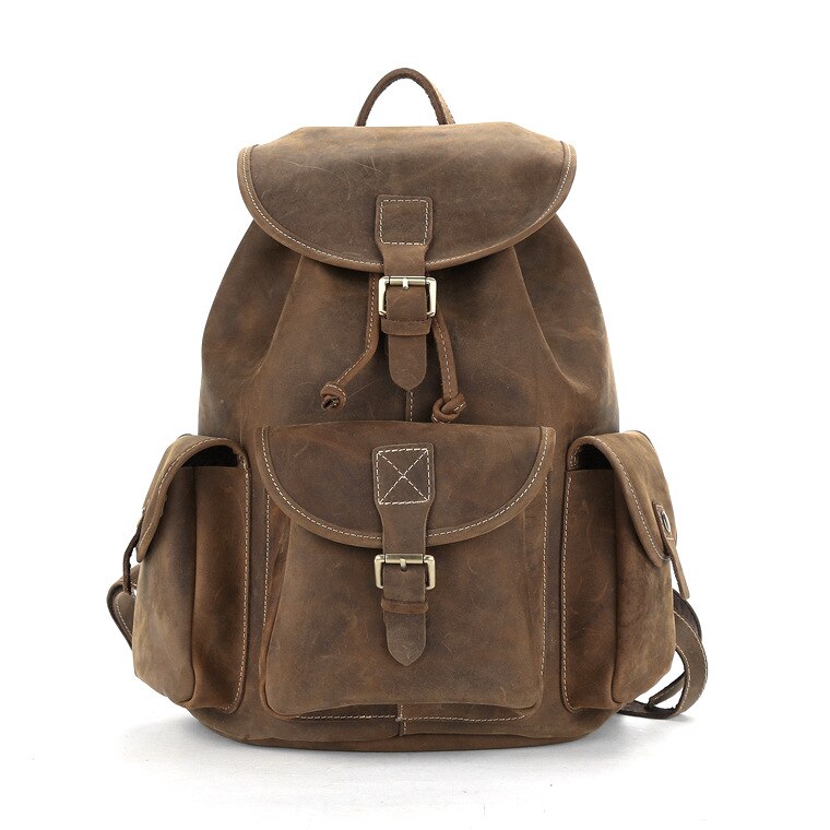Large Buckle-Flap Genuine Leather Backpack Student Bag Schoolbag Travel Daypack for men & women