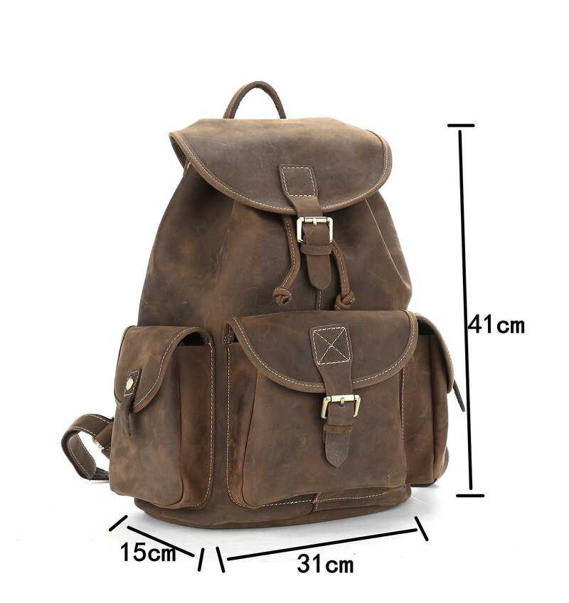 Large Buckle-Flap Genuine Leather Backpack Student Bag Schoolbag Travel Daypack for men & women