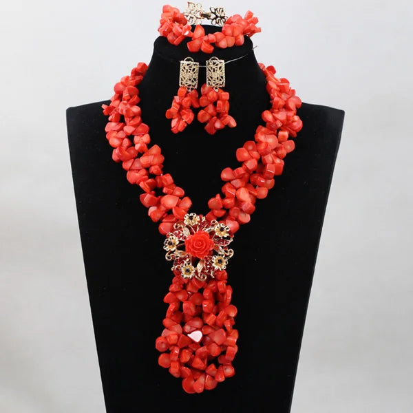 Fabulous African Beads Jewellery Latest Coral Necklace Set