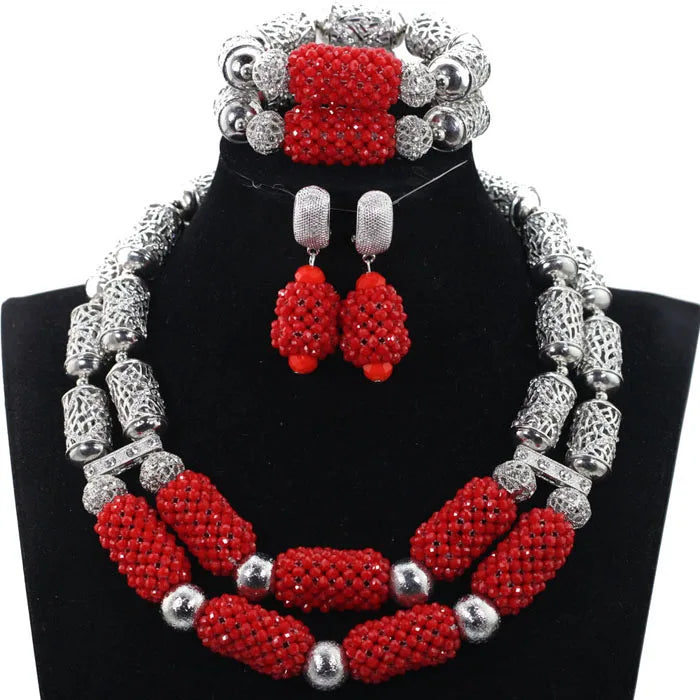 Stud Earrings Women African Nigerian Jewelry Set 2 Rows Layers Purple Necklace Bracelet Jewelry Set for Wedding  ABH377