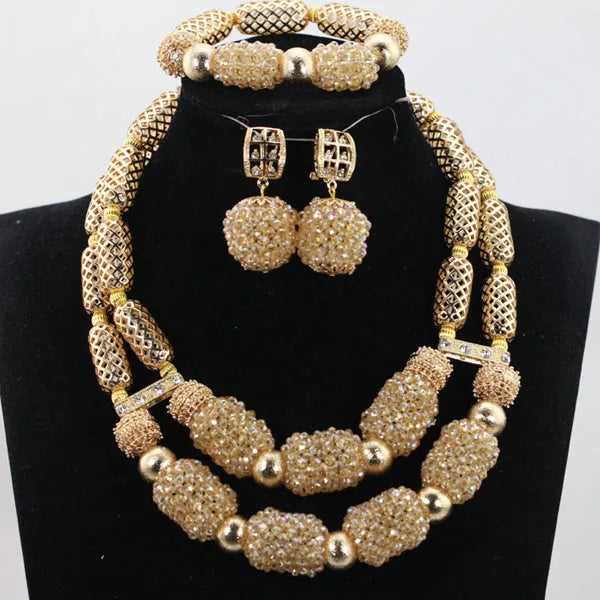 Stud Earrings Women African Nigerian Jewelry Set 2 Rows Layers Purple Necklace Bracelet Jewelry Set for Wedding  ABH377