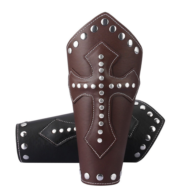 Steampunk Cross LARP Rivets Bandage Gauntlet Hospitaller Templar Knights Bracelet Wristband Medieval Leather Arm Armor Cuff