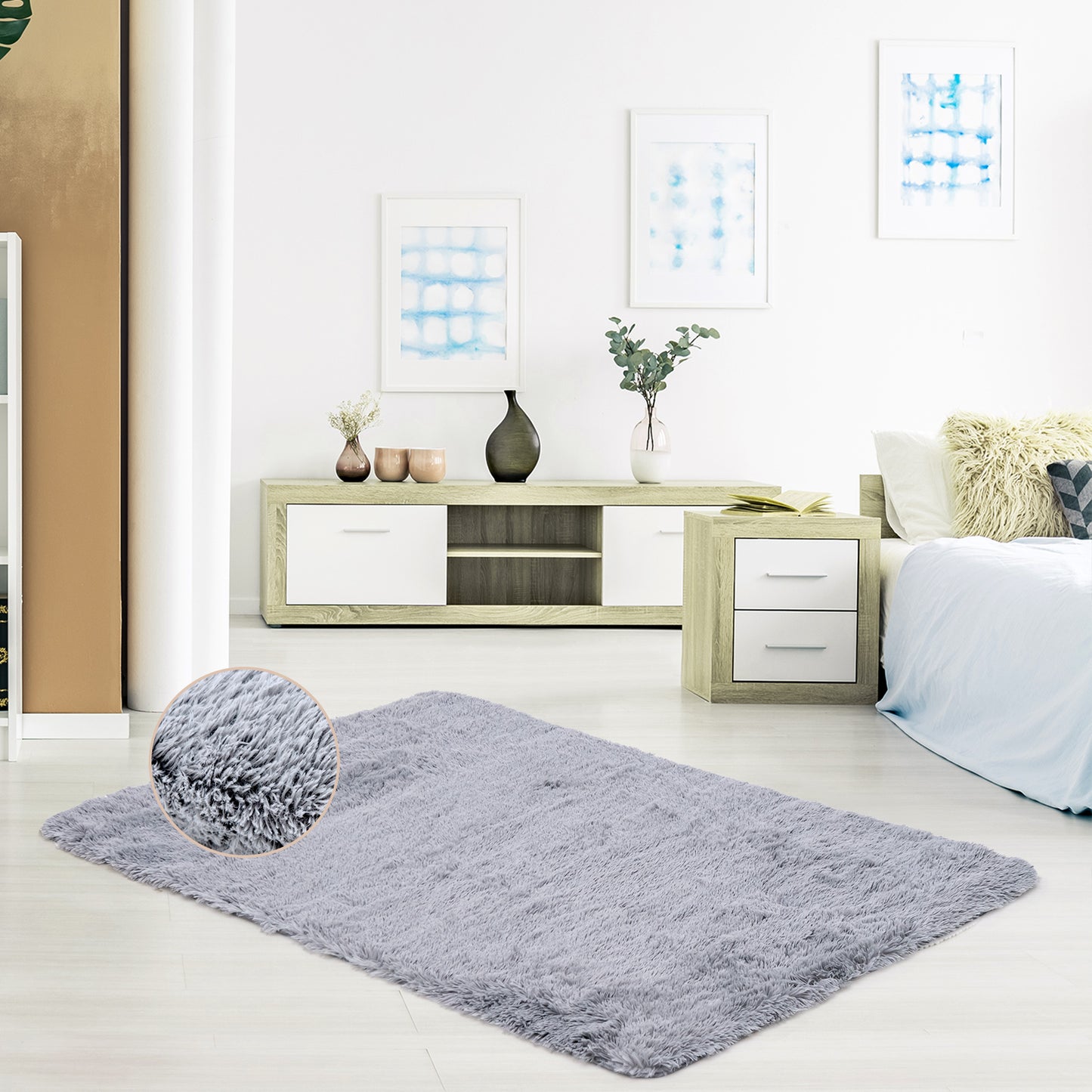 120 cm x 180 cm Modern Soft Shag Rug with Non-slip Grip Dots-Dark Grey