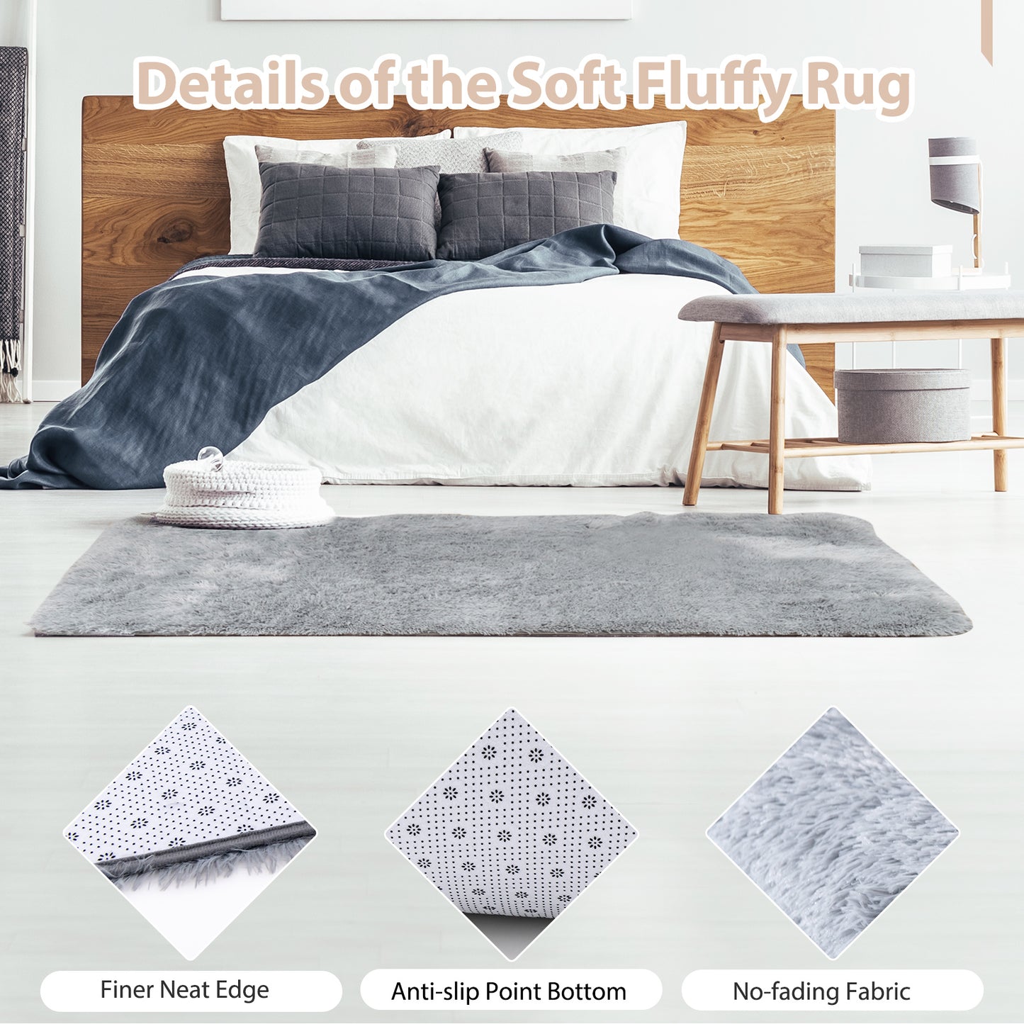 120 cm x 180 cm Modern Soft Shag Rug with Non-slip Grip Dots-Dark Grey