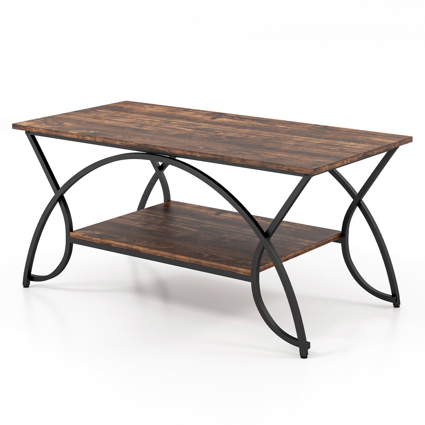 2-Tier Faux Marble Coffee Table with Golden Metal Frame-White