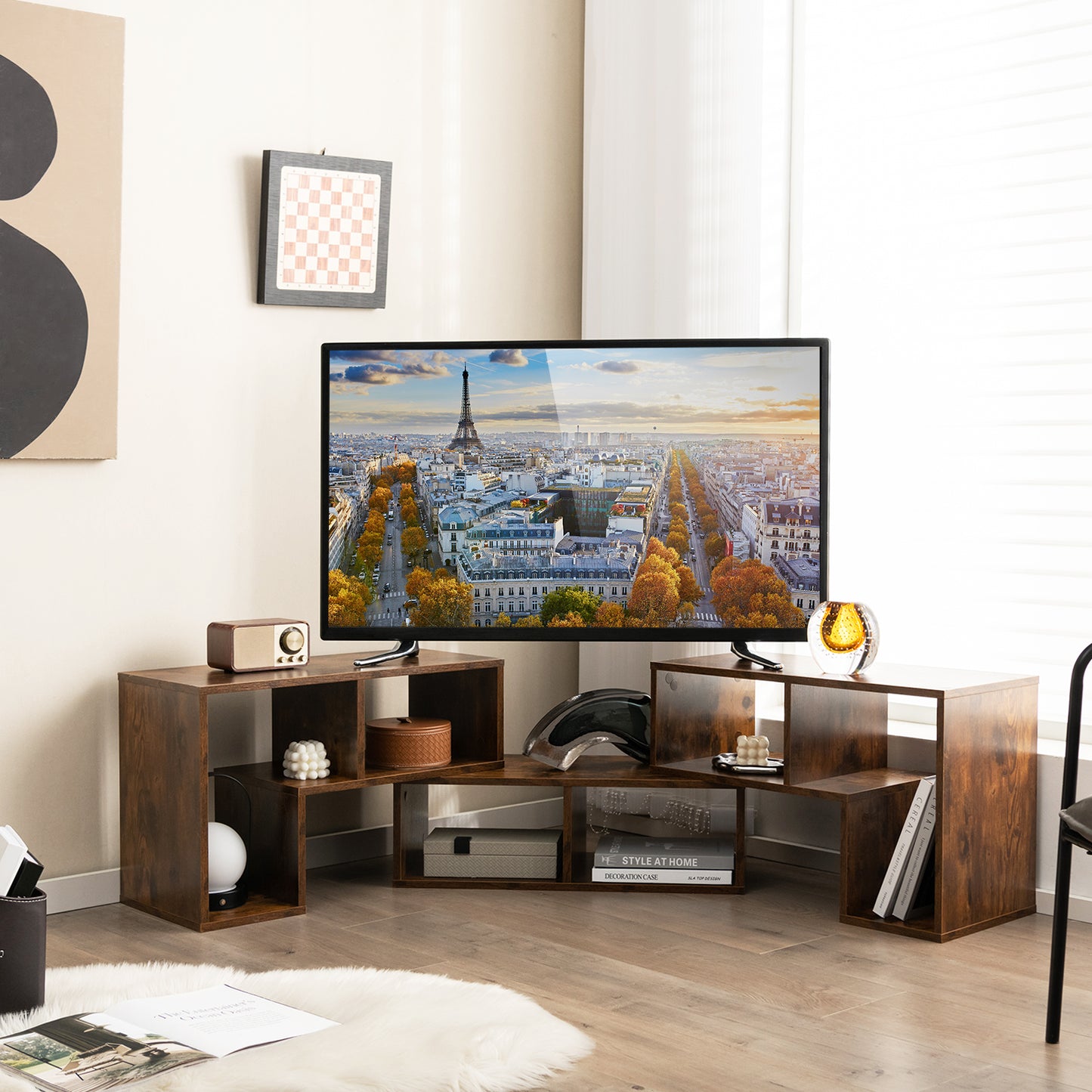 3 Pieces Convertible TV Stand for TVs up to 65 Inches-Black