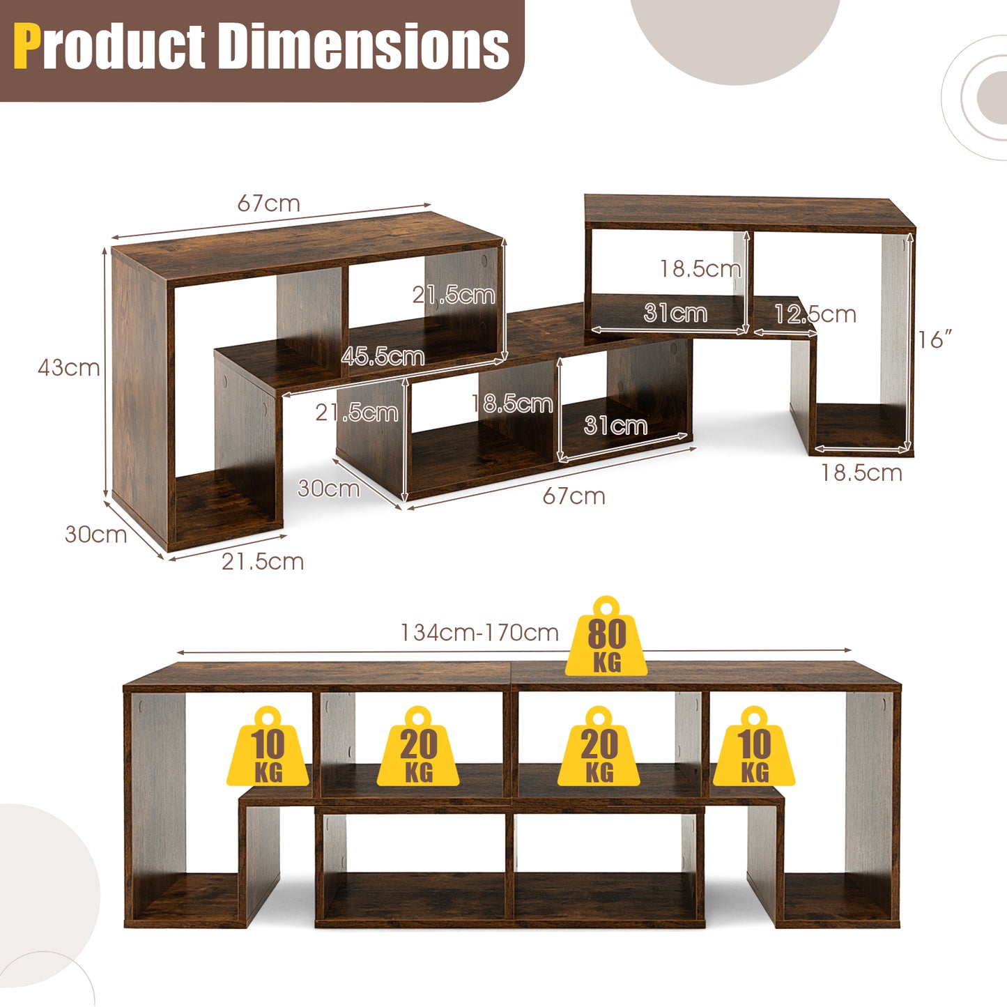 3 Pieces Convertible TV Stand for TVs up to 65 Inches-Black