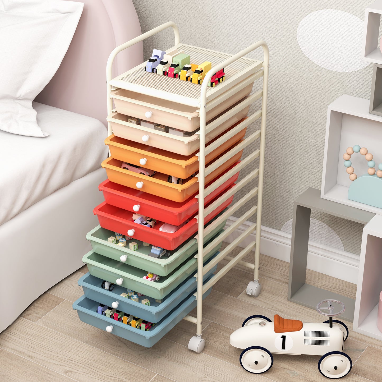 10 Drawers Mobile Storage Trolley with 4 Wheels for Beauty-Black