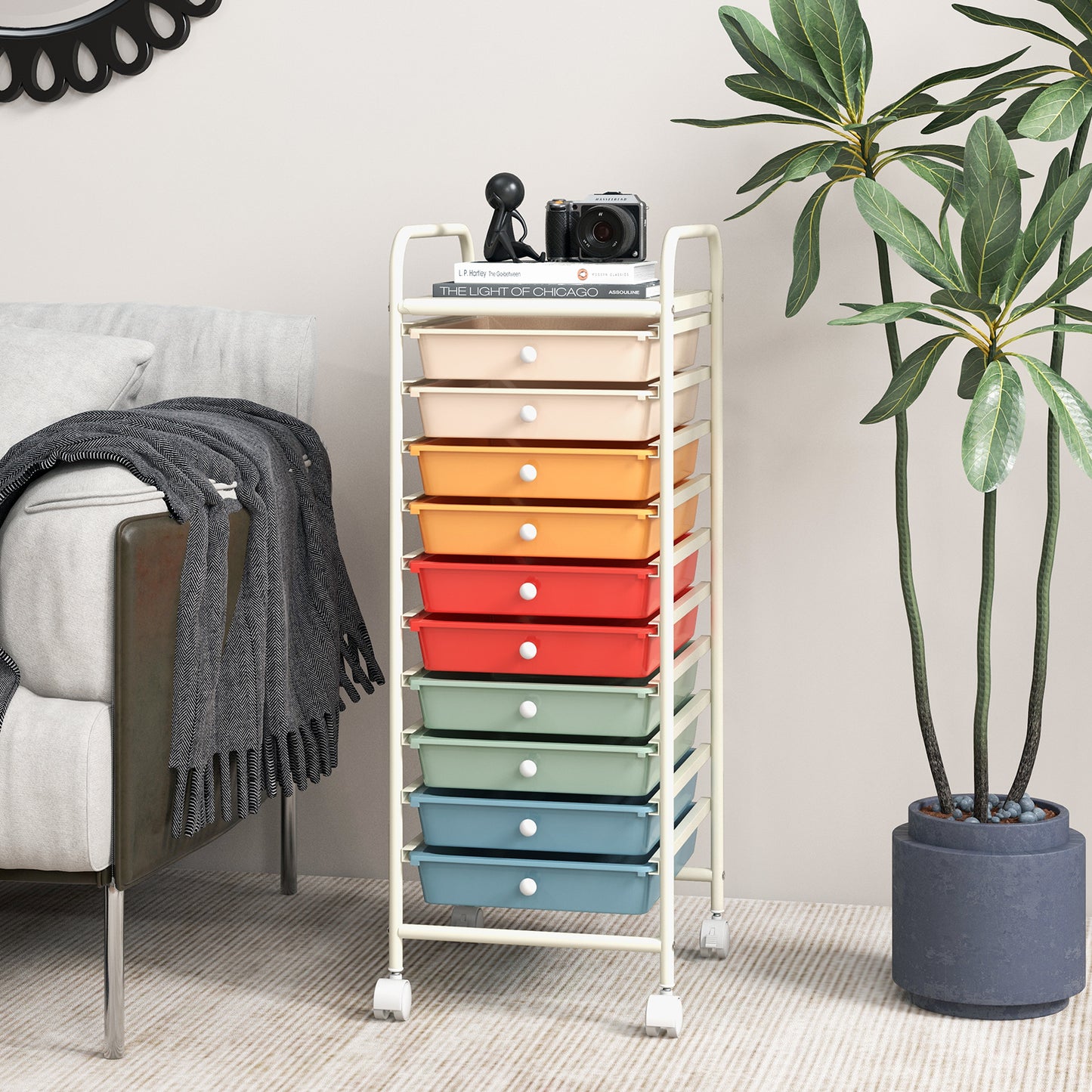 10 Drawers Mobile Storage Trolley with 4 Wheels for Beauty-Black