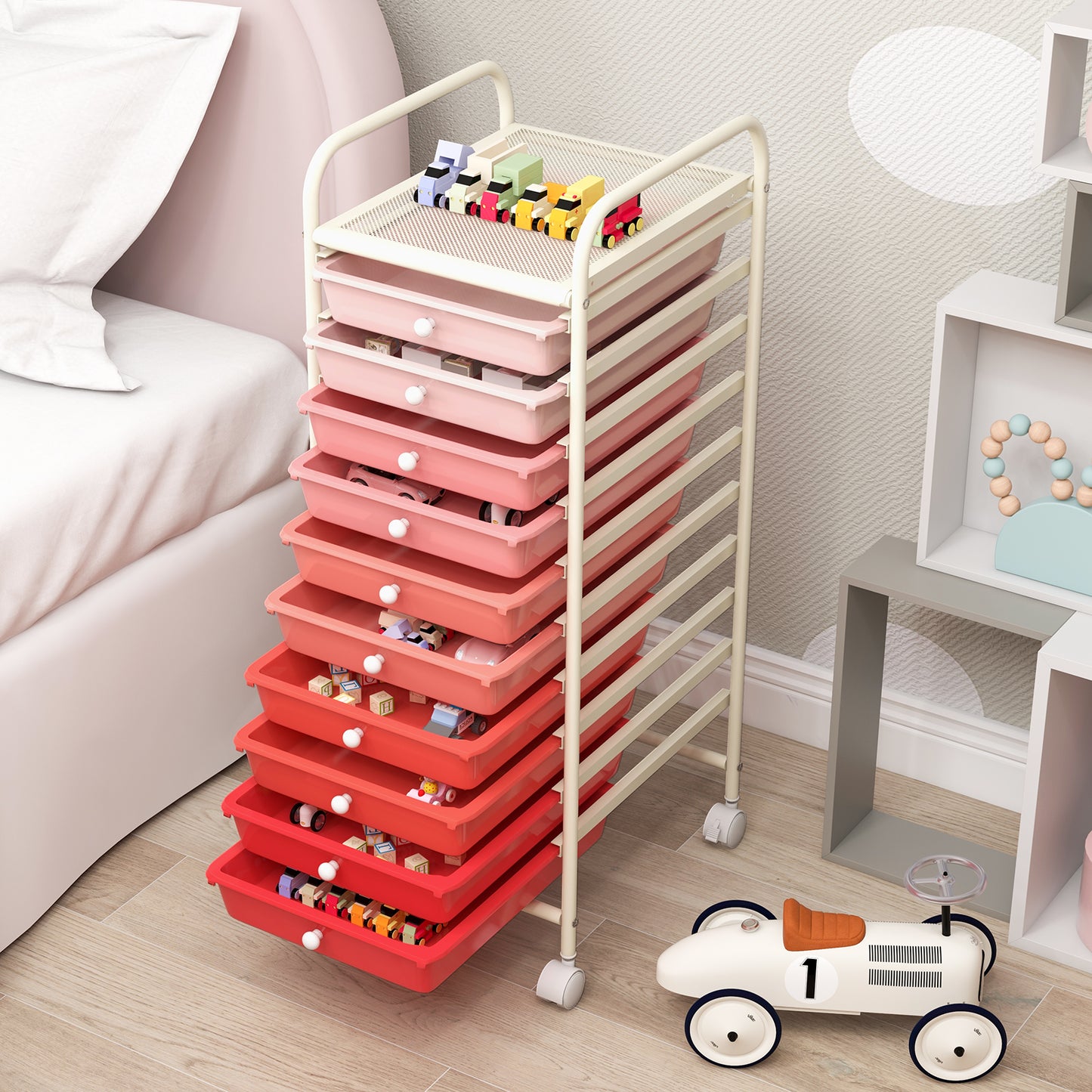 10 Drawers Mobile Storage Trolley with 4 Wheels for Beauty-Black