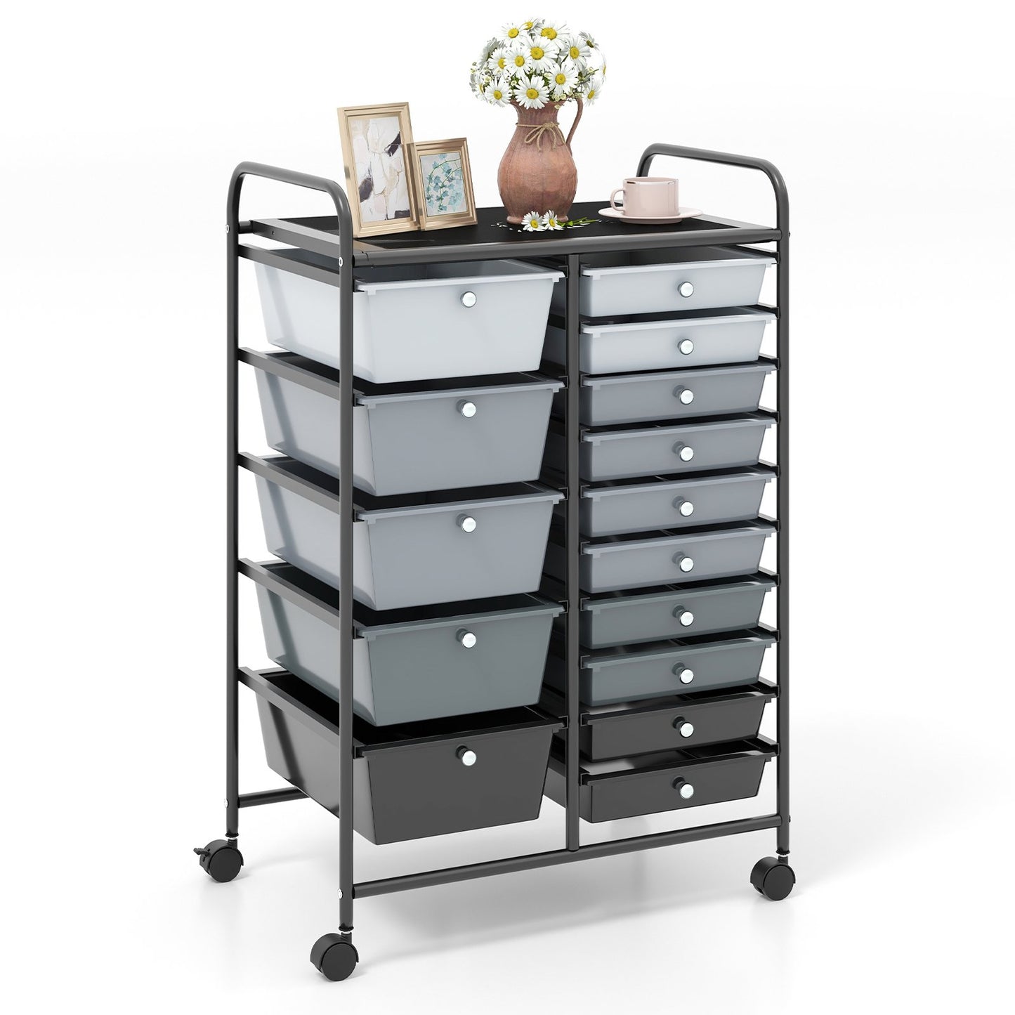 15 Drawer Rolling Storage Cart with 4 Wheels for Beauty Salon-Black