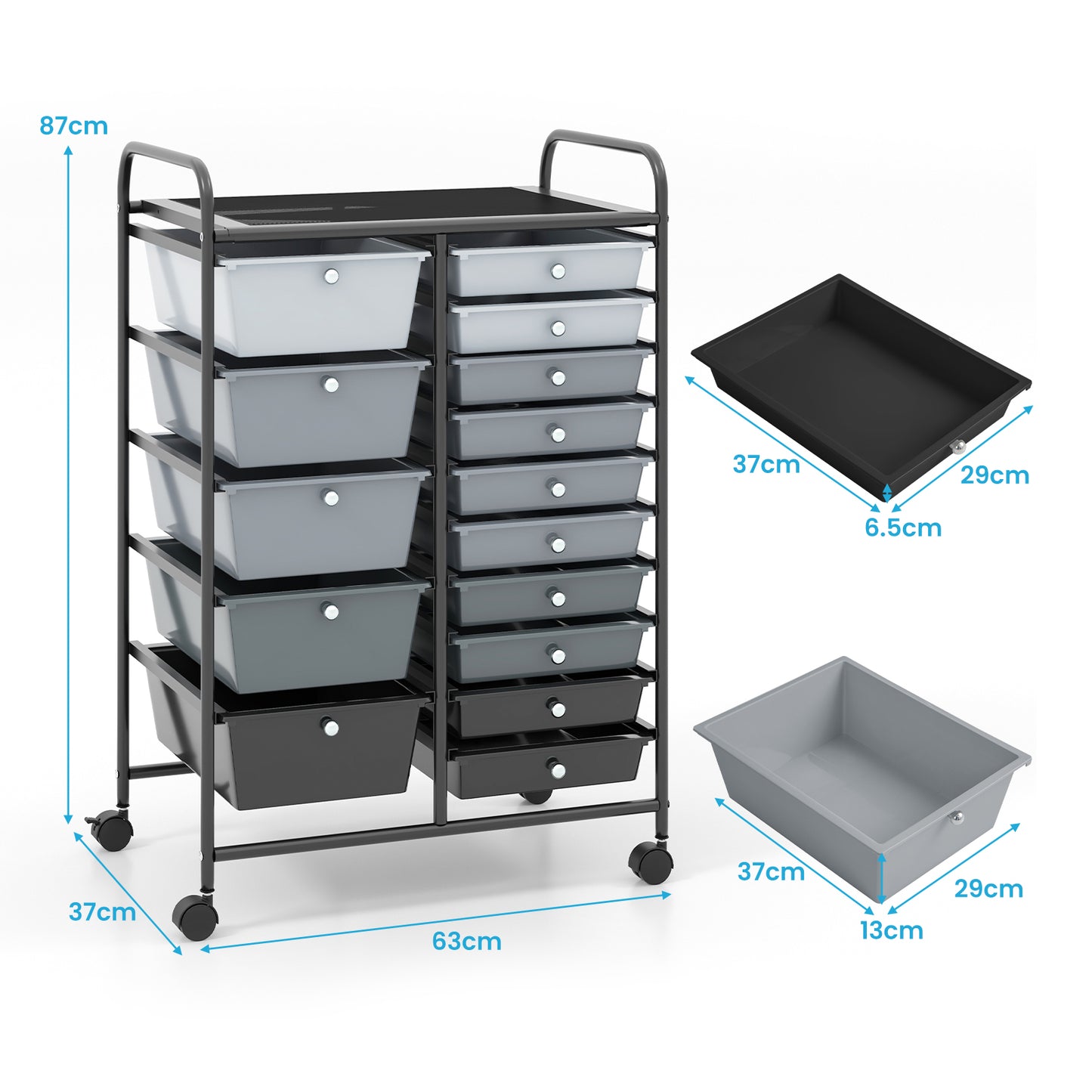 15 Drawer Rolling Storage Cart with 4 Wheels for Beauty Salon-Black