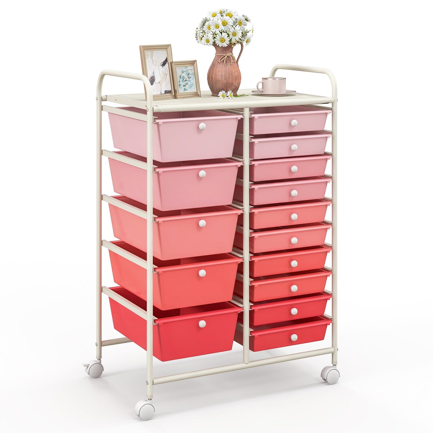 15 Drawer Rolling Storage Cart with 4 Wheels for Beauty Salon-Black