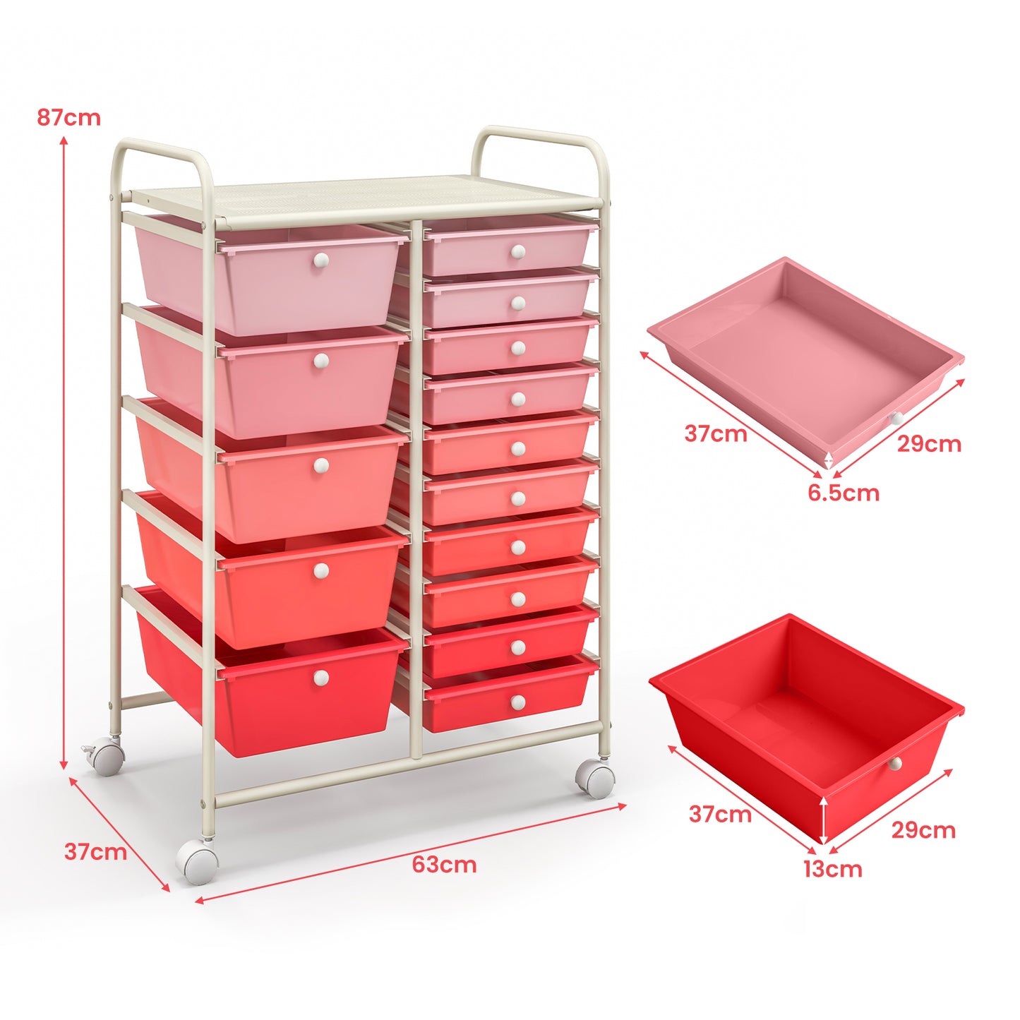15 Drawer Rolling Storage Cart with 4 Wheels for Beauty Salon-Black