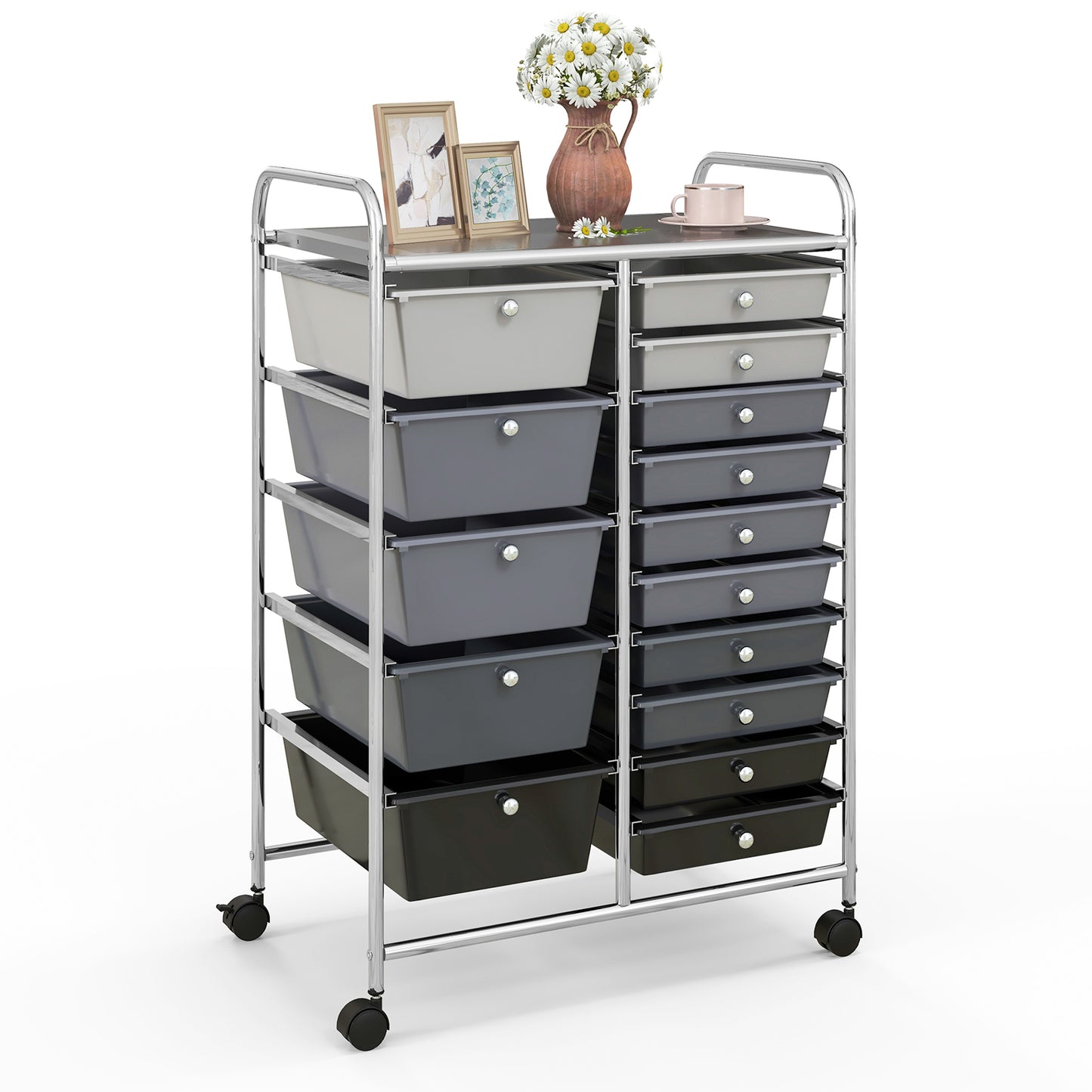 15 Drawer Rolling Storage Cart with 4 Wheels for Beauty Salon-Black