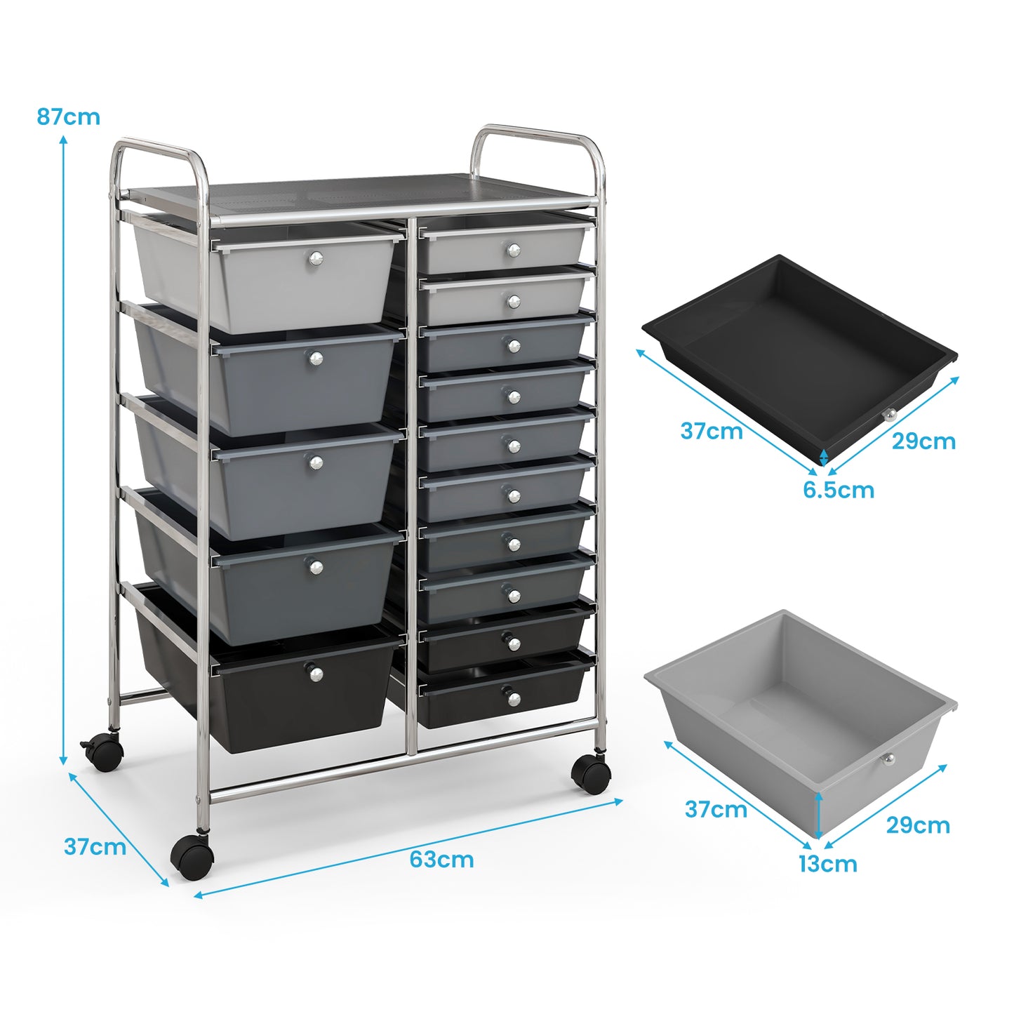 15 Drawer Rolling Storage Cart with 4 Wheels for Beauty Salon-Black