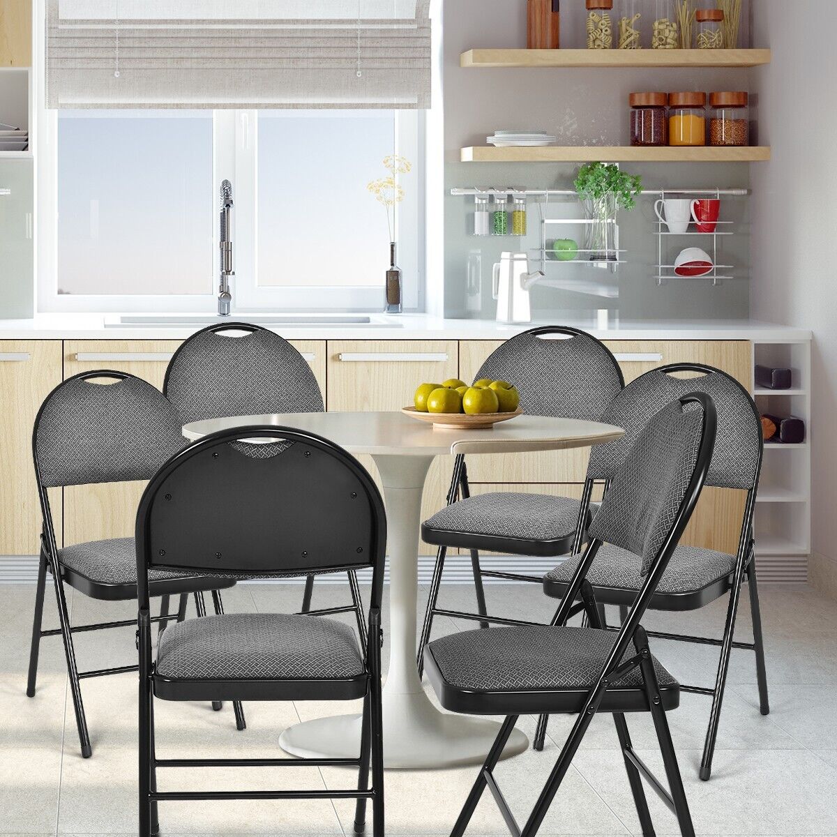 6 Pieces Folding Chairs Set with Handle Hole and Portable Backrest-Beige