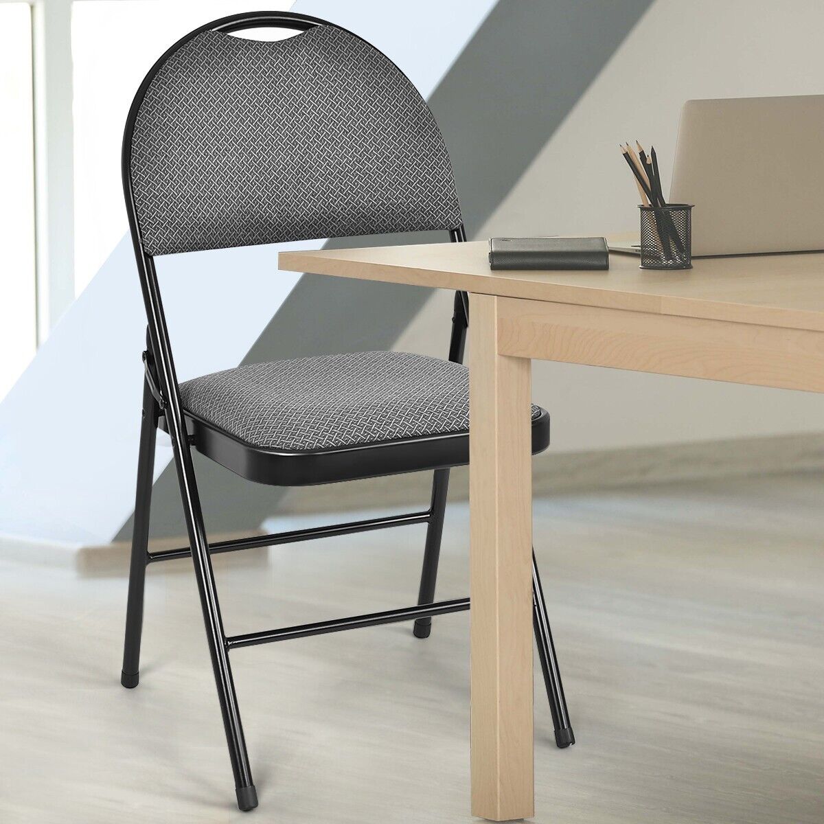 6 Pieces Folding Chairs Set with Handle Hole and Portable Backrest-Beige