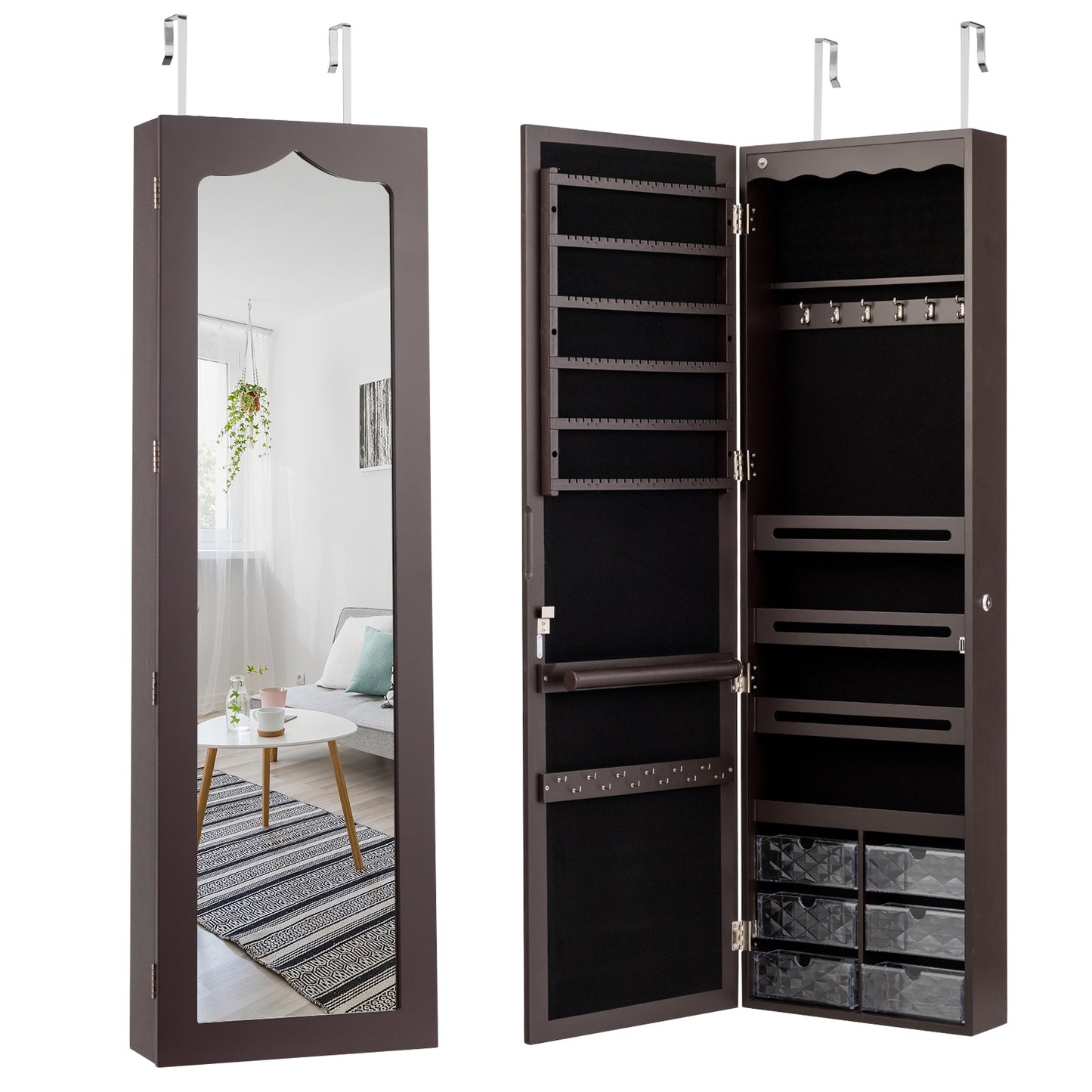 Wall Mounted Jewellery Armoire with LED Light-Black