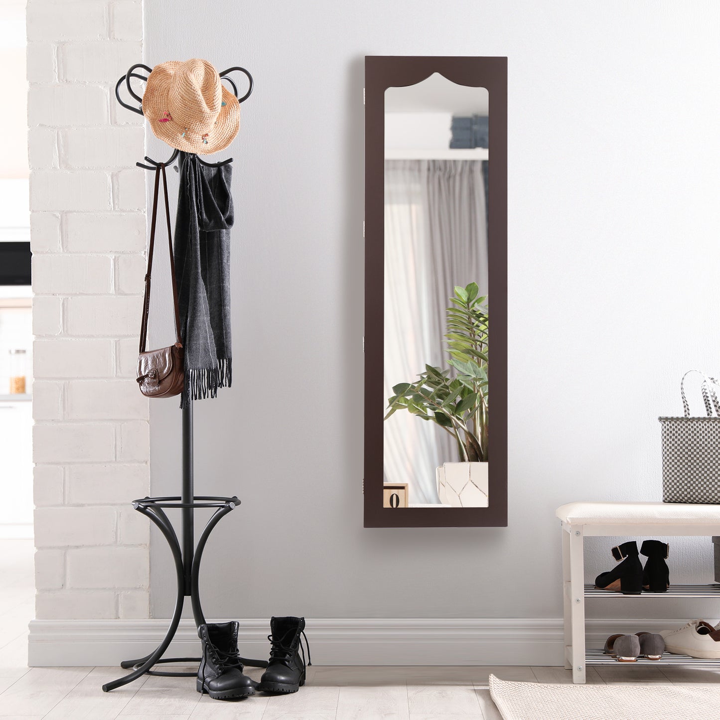 Wall Mounted Jewellery Armoire with LED Light-Black