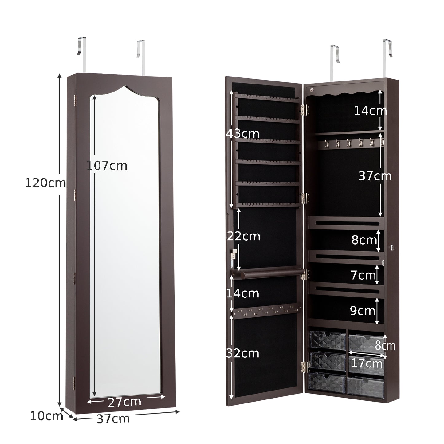 Wall Mounted Jewellery Armoire with LED Light-Black