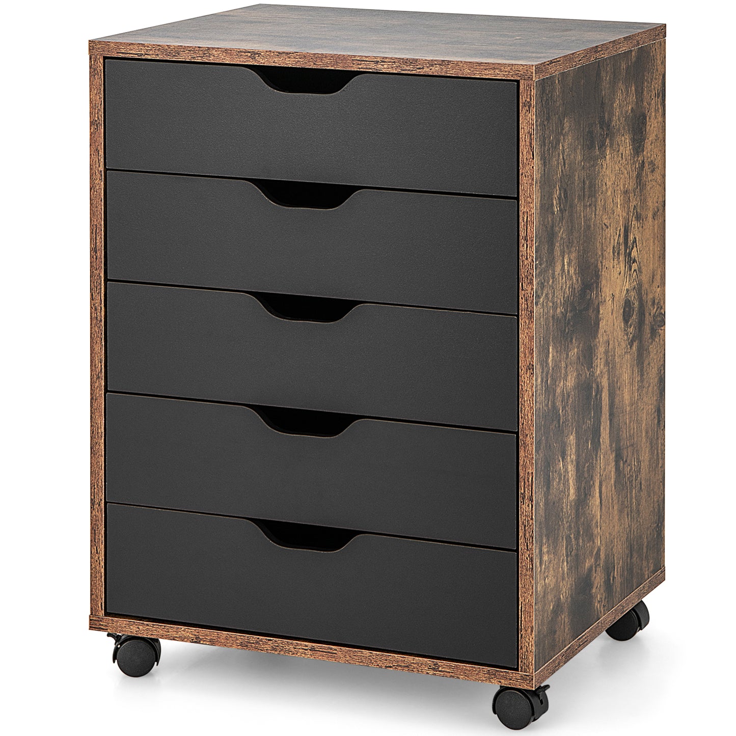 5 Drawer Chest with Wheels for Home and Office-Black