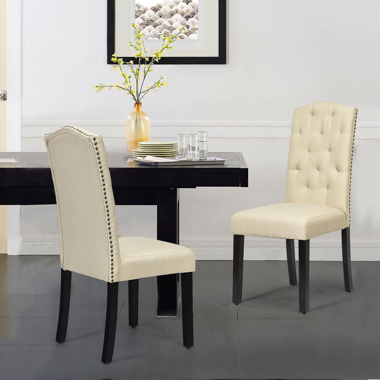 Set of 2 Dining Chairs with Ergonomic High Backrest-White and Black
