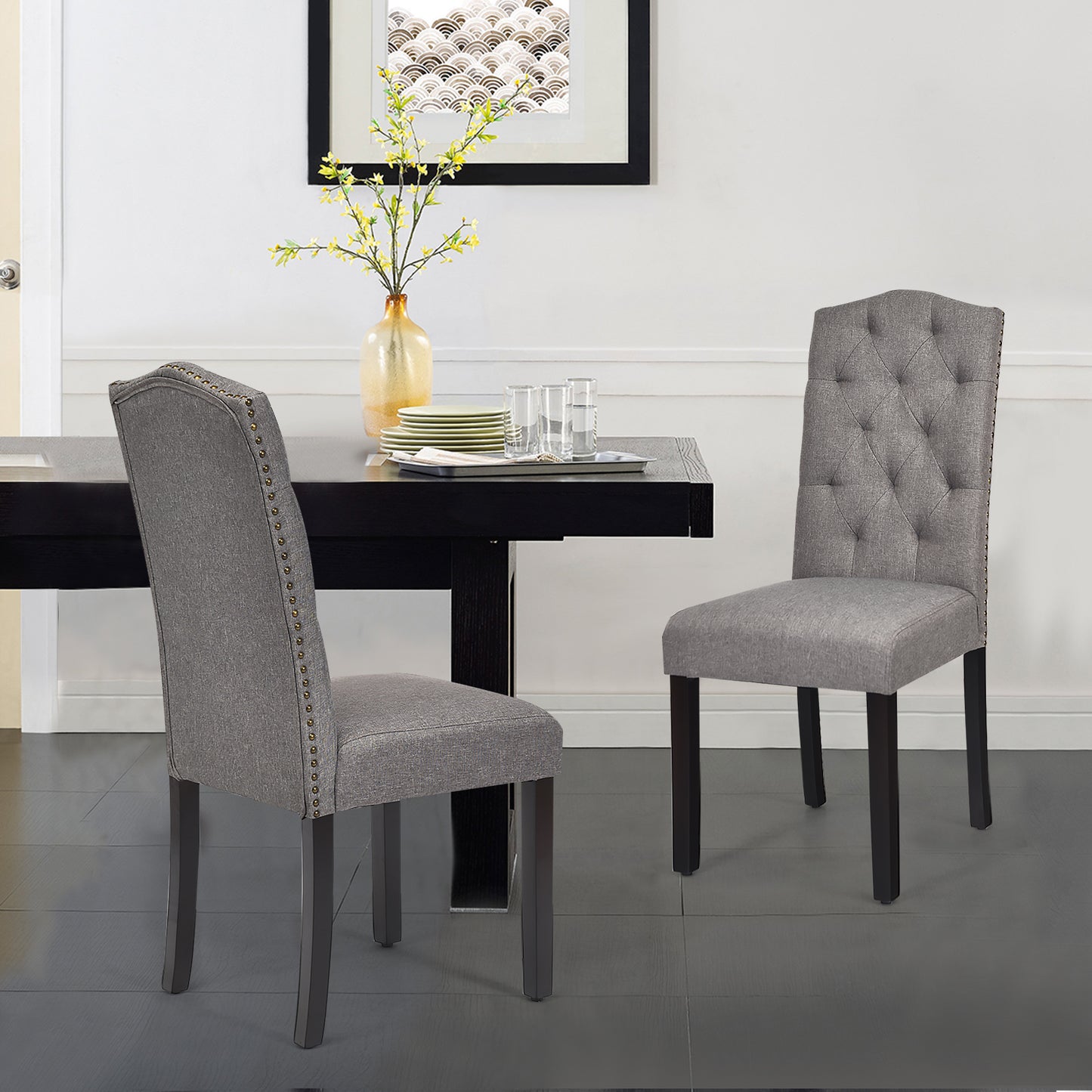 Set of 2 Dining Chairs with Ergonomic High Backrest-White and Black