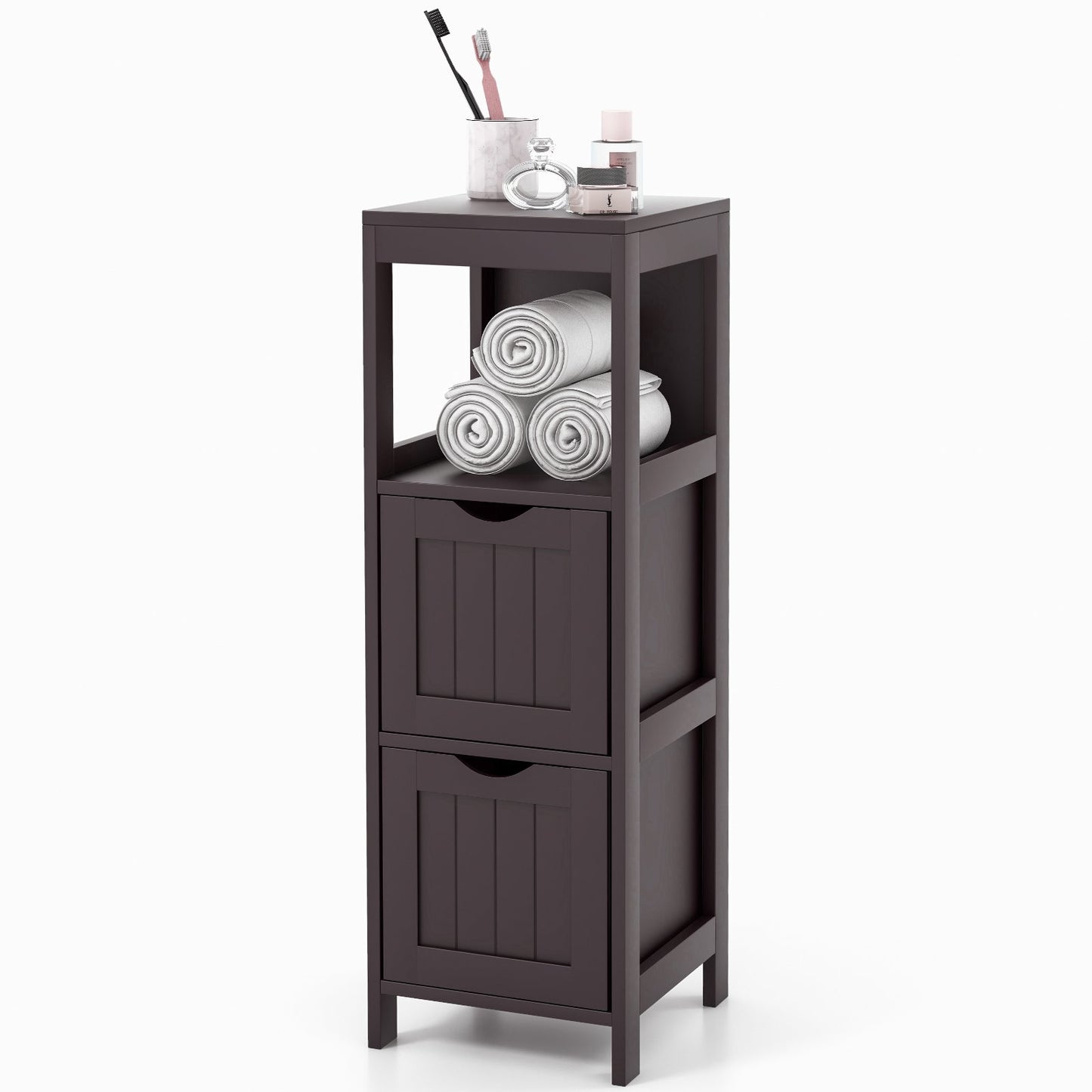 Bathroom Storage Cabinet with 2 Removable Drawers and Open Shelf-Black
