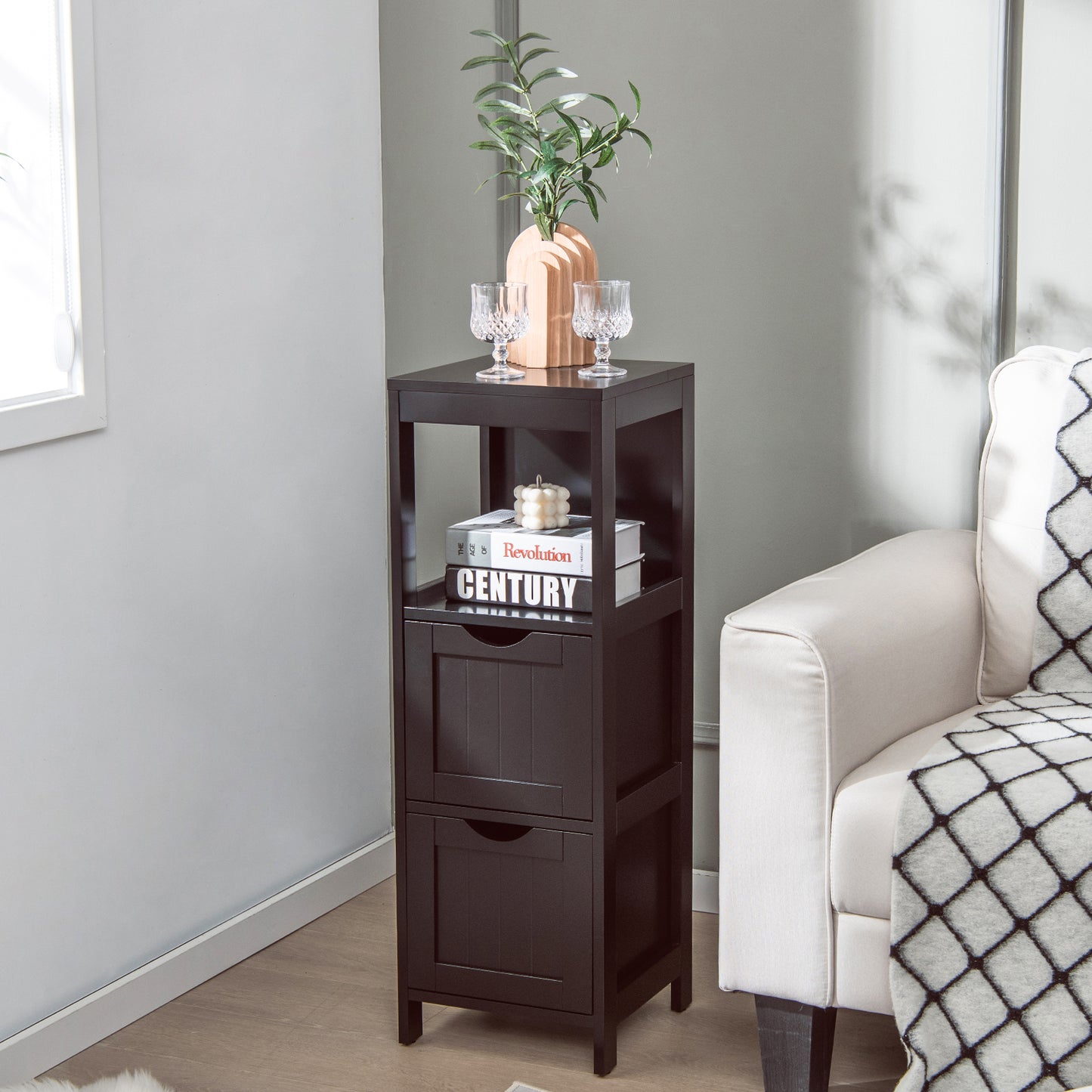 Bathroom Storage Cabinet with 2 Removable Drawers and Open Shelf-Black