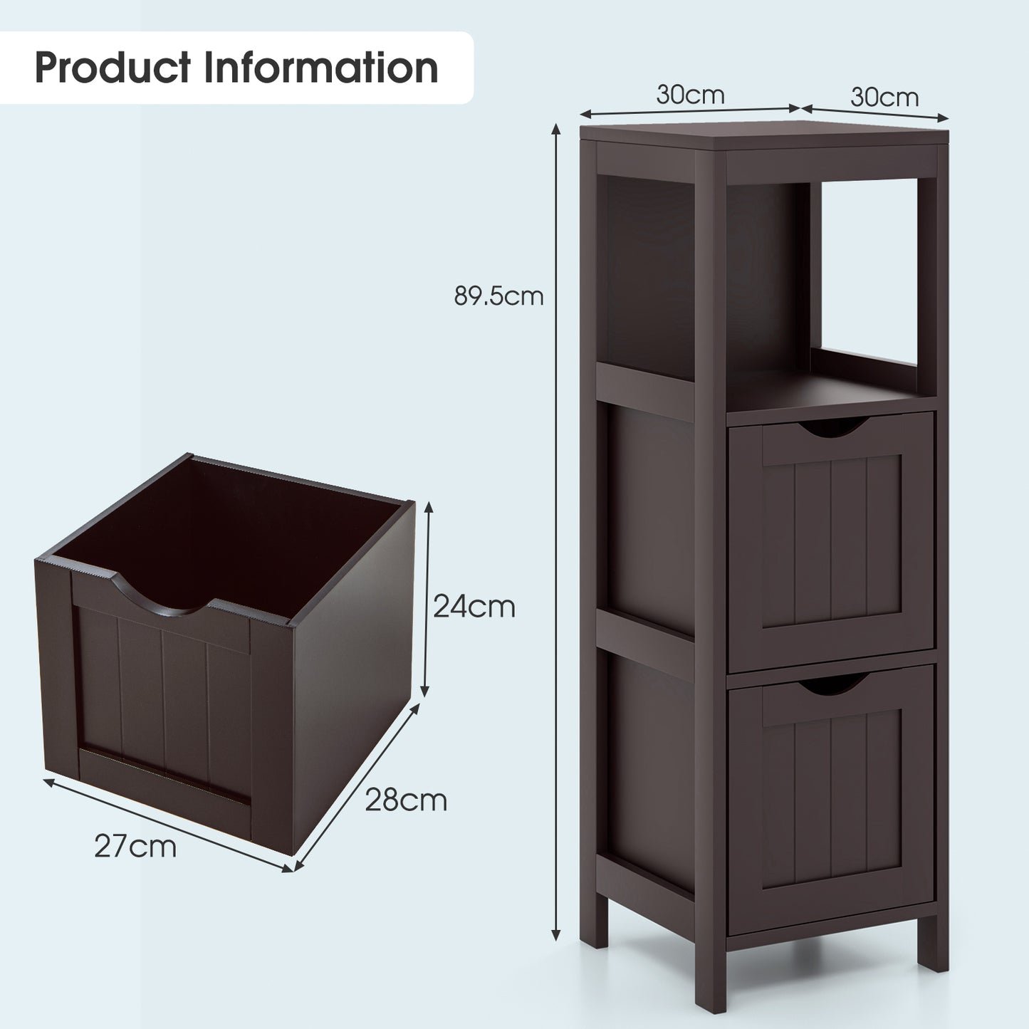 Bathroom Storage Cabinet with 2 Removable Drawers and Open Shelf-Black