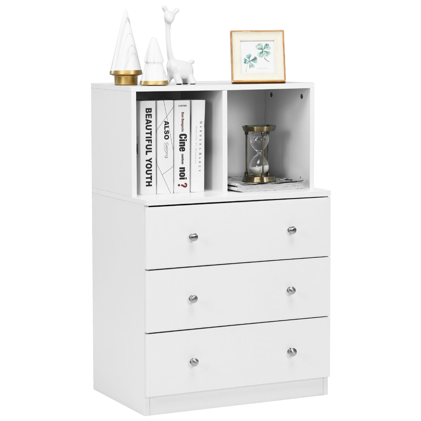 3-Drawer Dresser with 2 Open Compartments for Living Room Bedroom-Grey
