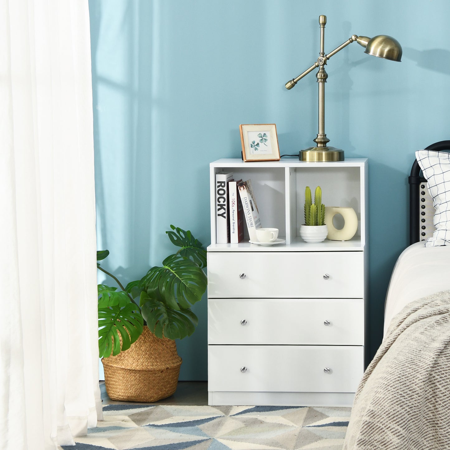 3-Drawer Dresser with 2 Open Compartments for Living Room Bedroom-Grey
