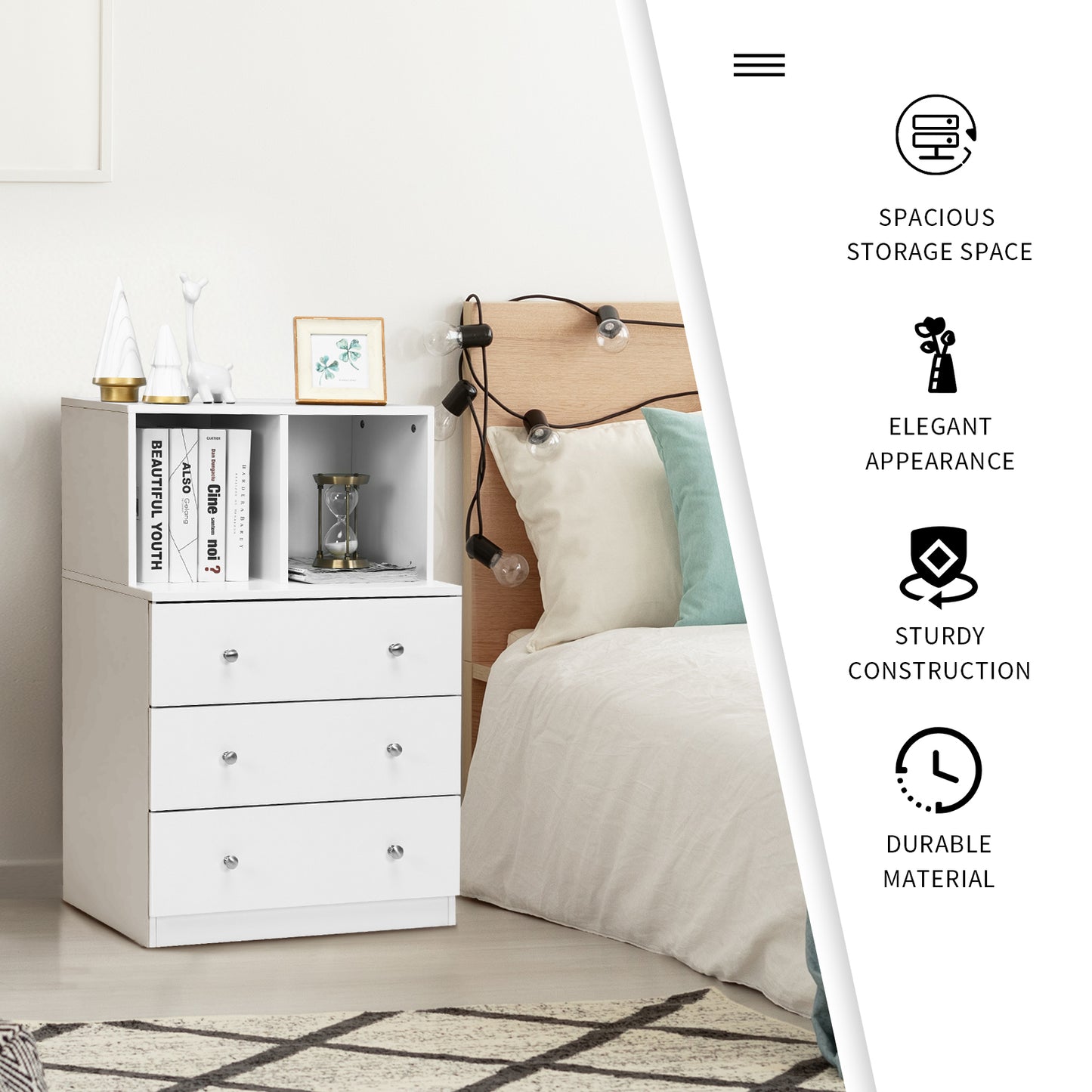 3-Drawer Dresser with 2 Open Compartments for Living Room Bedroom-Grey
