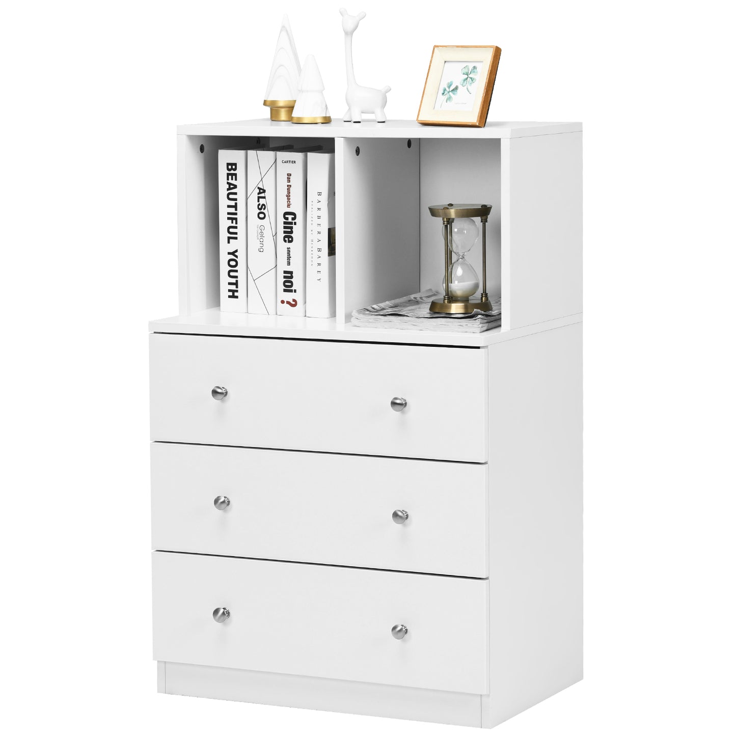 3-Drawer Dresser with 2 Open Compartments for Living Room Bedroom-Grey