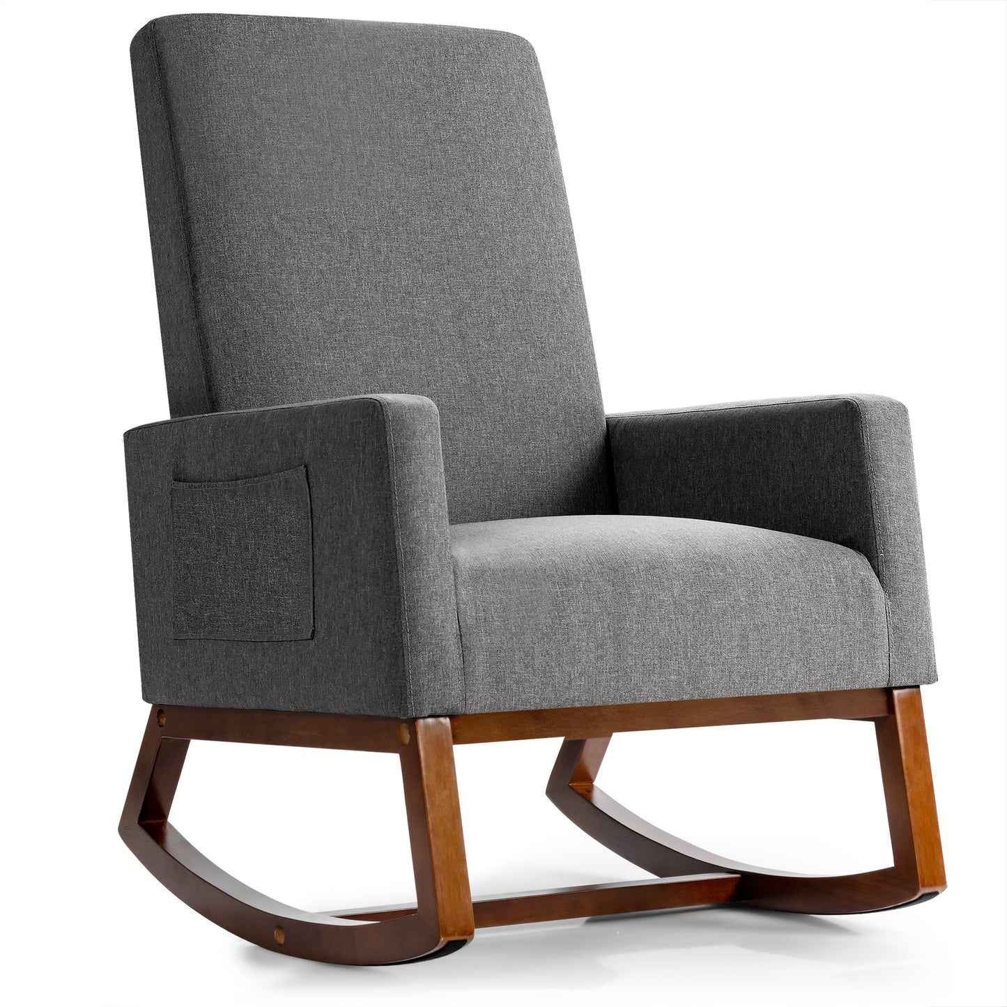 Upholstered Fabric Armchair with Rubber Wood Base-Beige