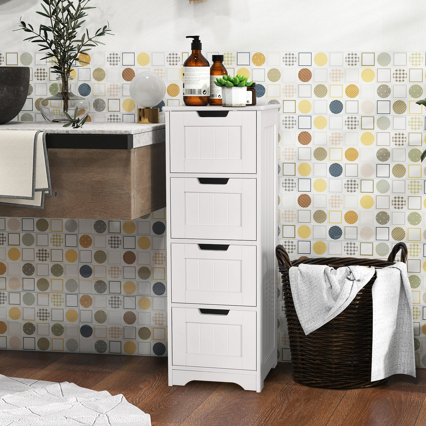 Floor Storage Cabinet Freestanding Bathroom Cabinet with 4 Drawers-Black