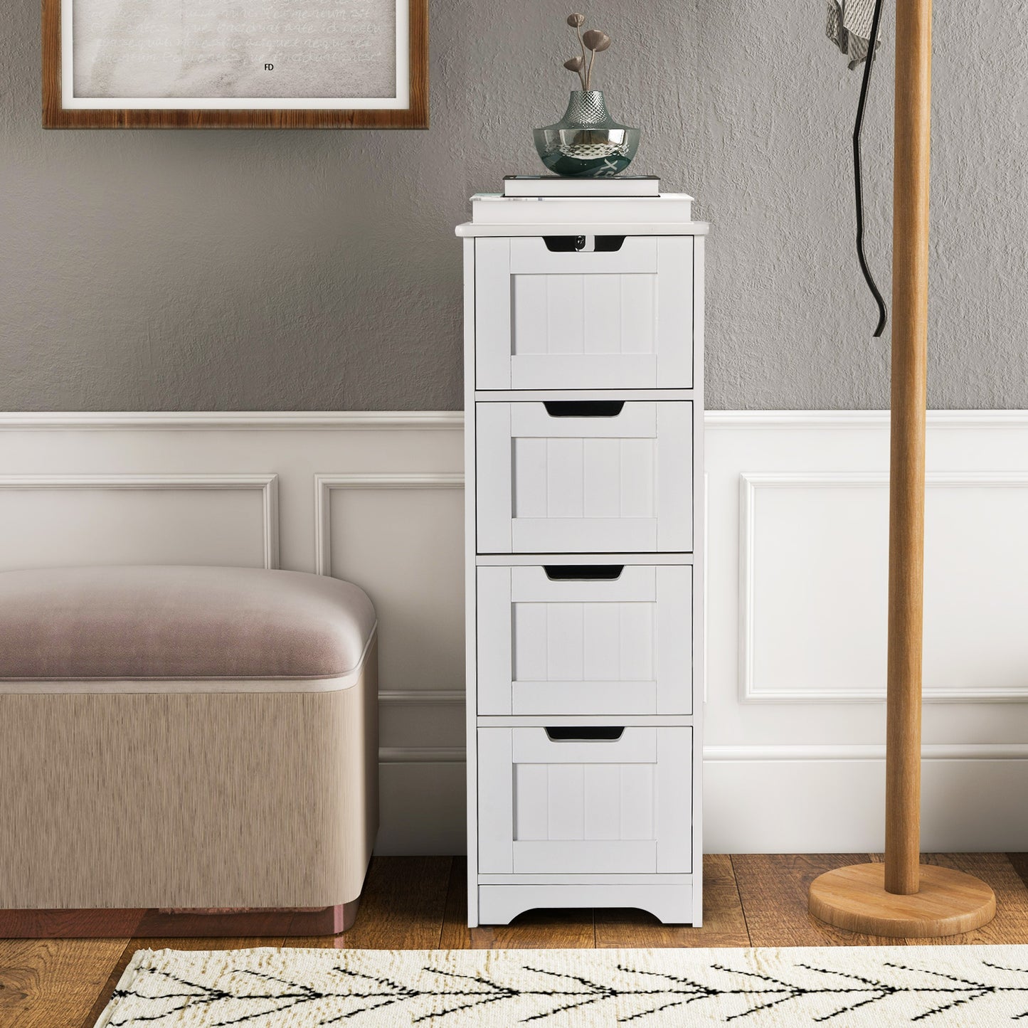 Floor Storage Cabinet Freestanding Bathroom Cabinet with 4 Drawers-Black