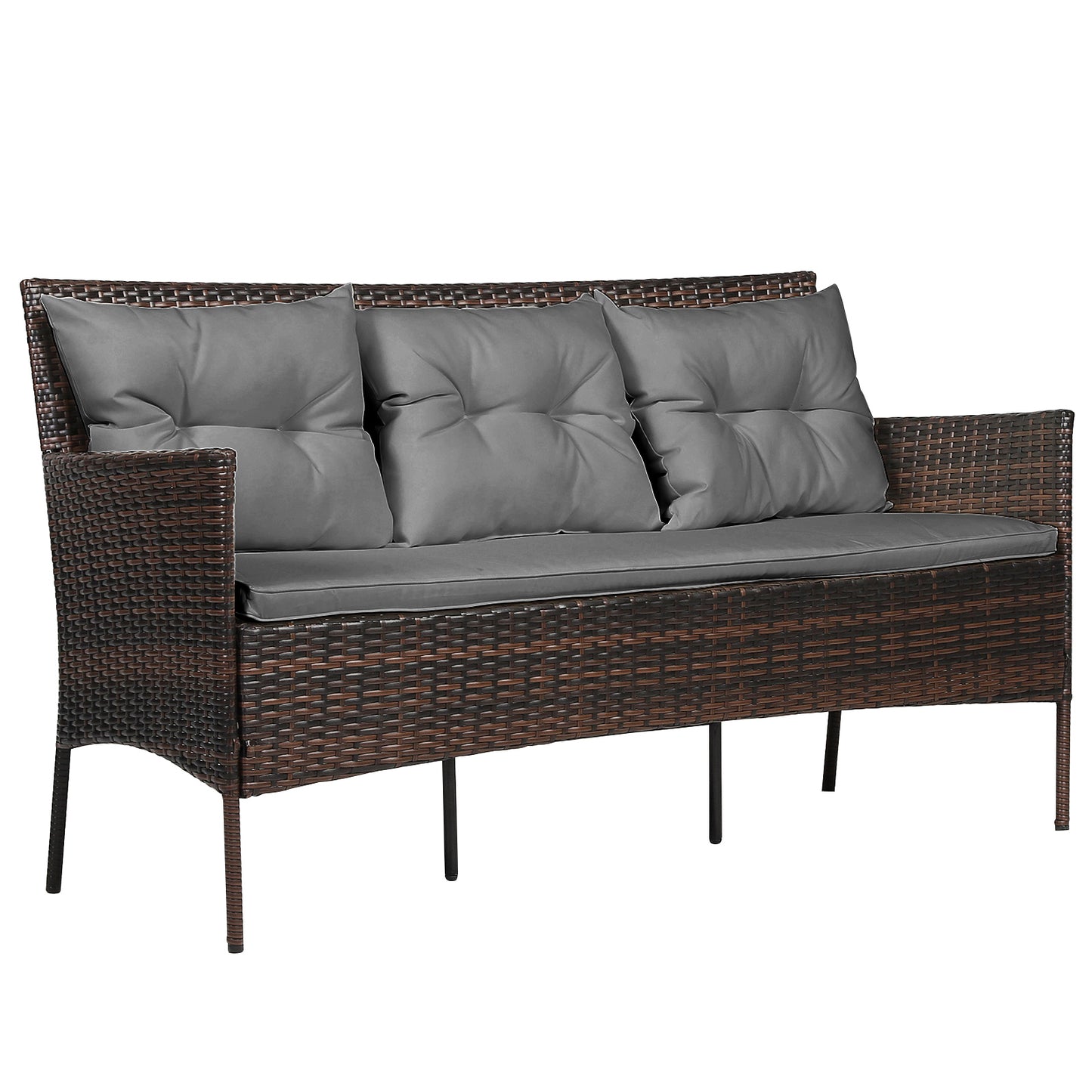 4 Seater Rattan Garden Furniture Set with Cushioned Sofa-Grey