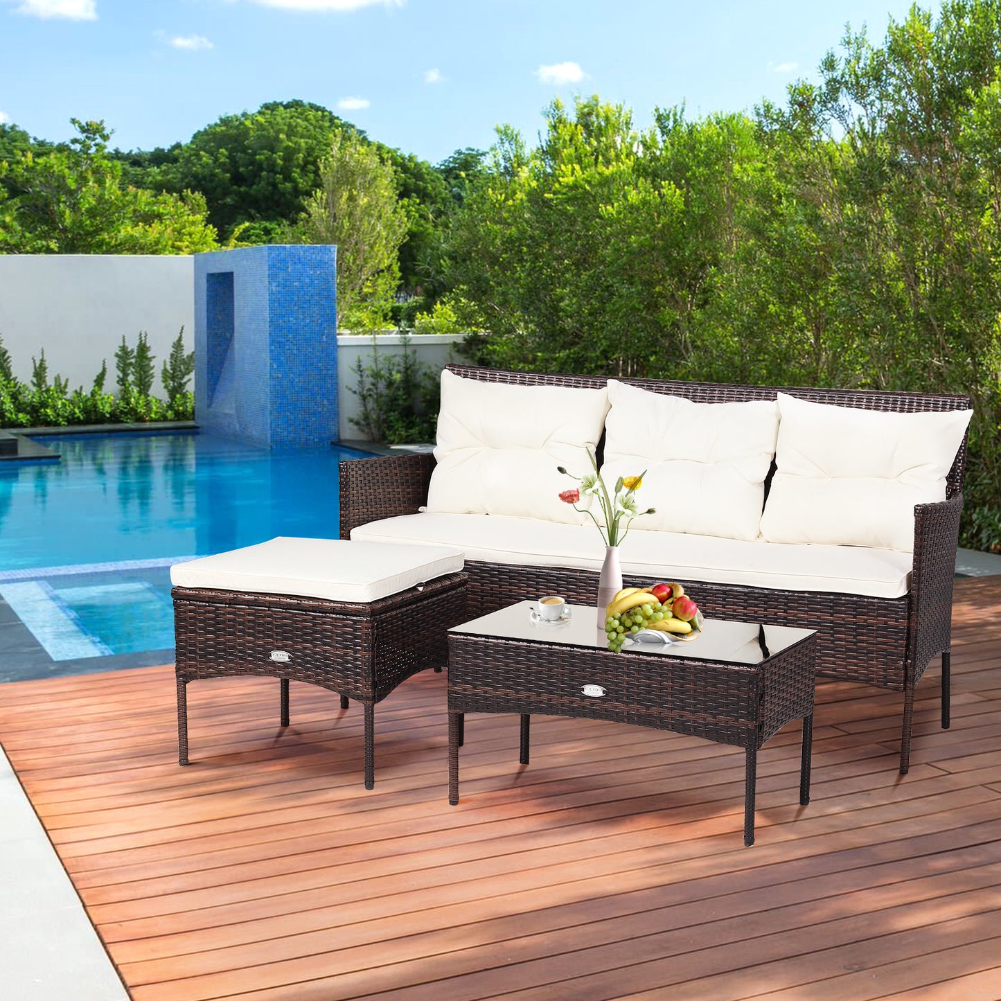 4 Seater Rattan Garden Furniture Set with Cushioned Sofa-Grey
