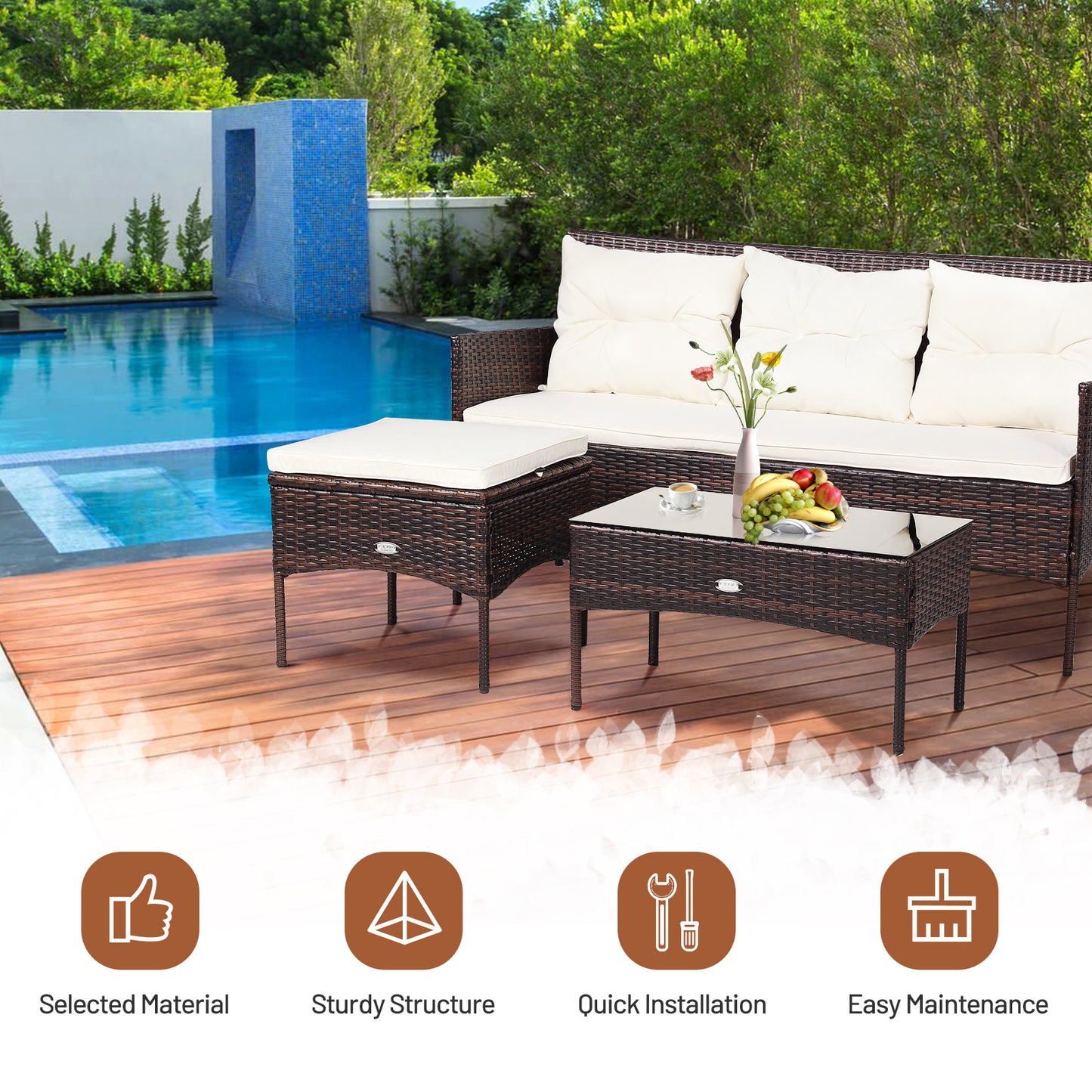 4 Seater Rattan Garden Furniture Set with Cushioned Sofa-Grey