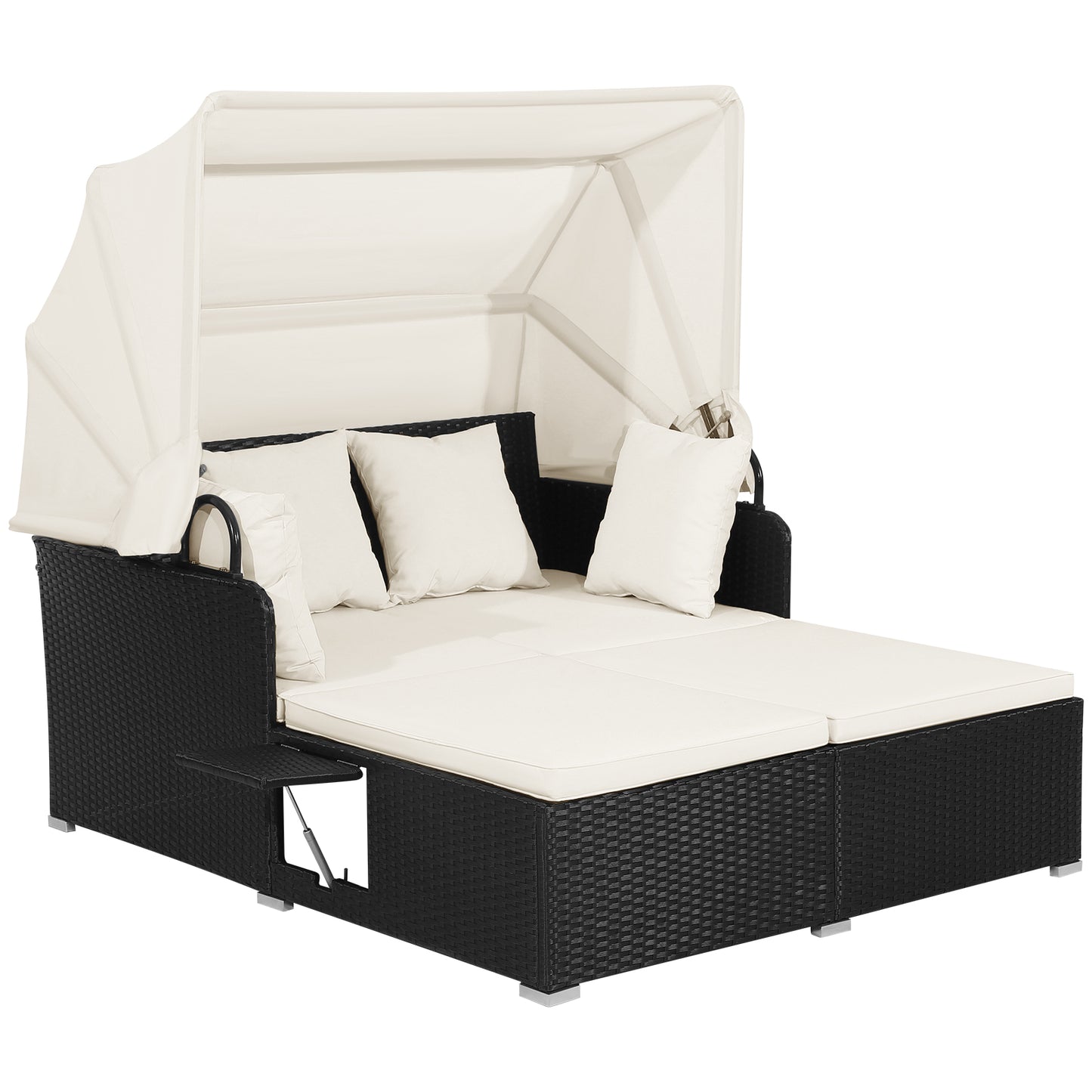 Garden Rattan Daybed with Retractable Canopy and Cushions-Beige