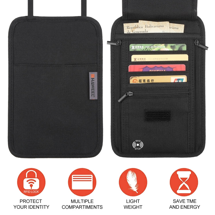 HAWEEL Neck Passport Wallet Bag Document Organizer Credit Cards Case Bag (Black)