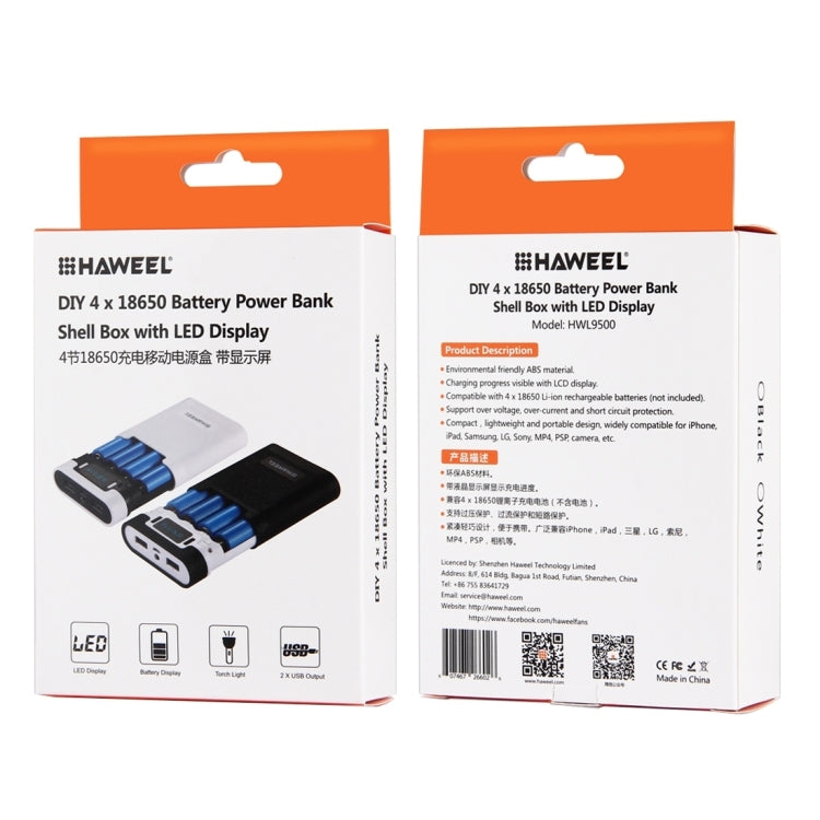 [US Warehouse] HAWEEL DIY 4 x 18650 Battery (Not Included) 10000mAh Power Bank Shell Box with 2 x USB Output & Display for iPhone, Galaxy, Sony, HTC, Google, Huawei, Xiaomi, Lenovo and other Smartphones(White)