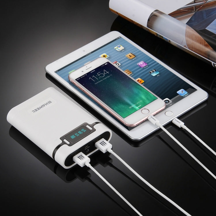 [US Warehouse] HAWEEL DIY 4 x 18650 Battery (Not Included) 10000mAh Power Bank Shell Box with 2 x USB Output & Display for iPhone, Galaxy, Sony, HTC, Google, Huawei, Xiaomi, Lenovo and other Smartphones(White)