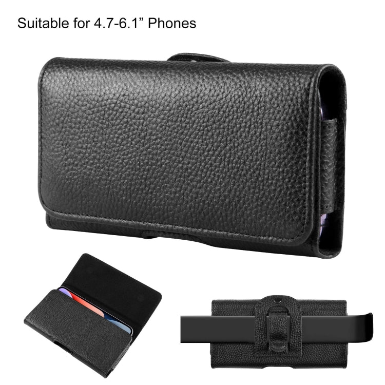 HAWEEL 4.7-6.1 inch Litchi Texture Genuine Leather Phone Belt Clip Horizontal Carrying Pouch (Black)