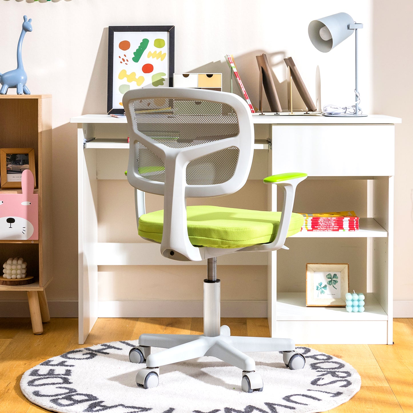 Kids Height-Adjustable Swivel Computer Desk Chair with Lumbar Support-Blue