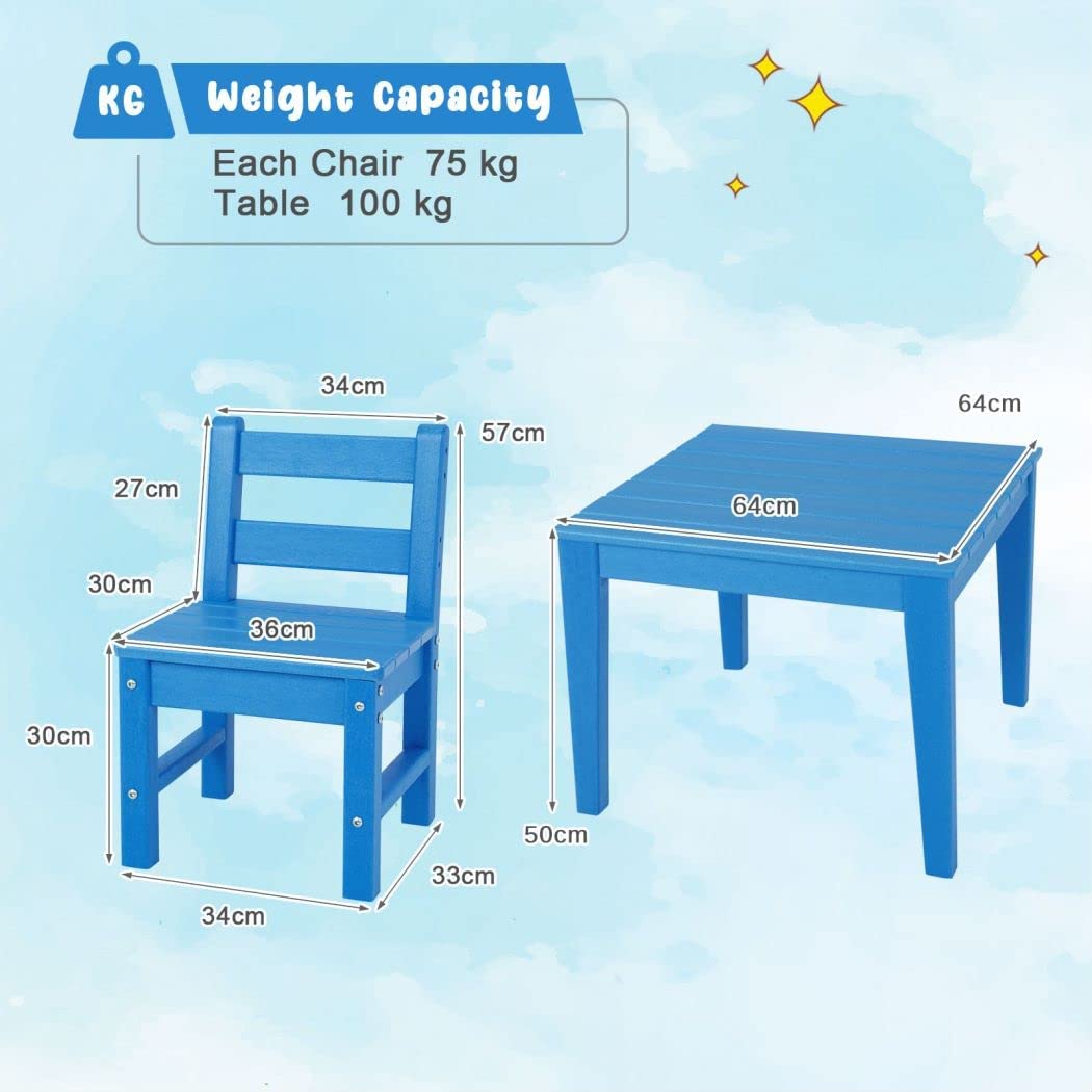 3-Piece Kids Table and Chair Set for Painting and Dining-Blue