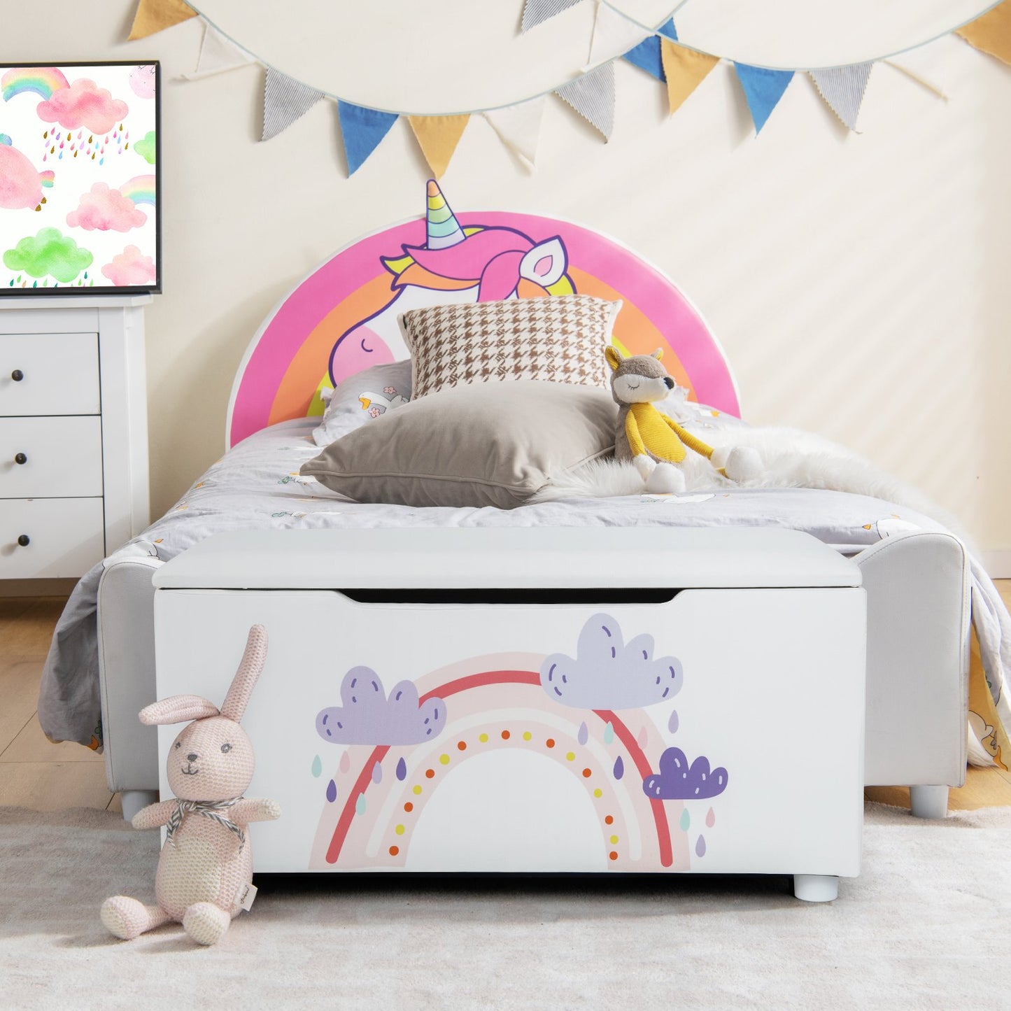Upholstered Kids Toy Storage Box for Bedroom Nursery Playroom-Navy Blue