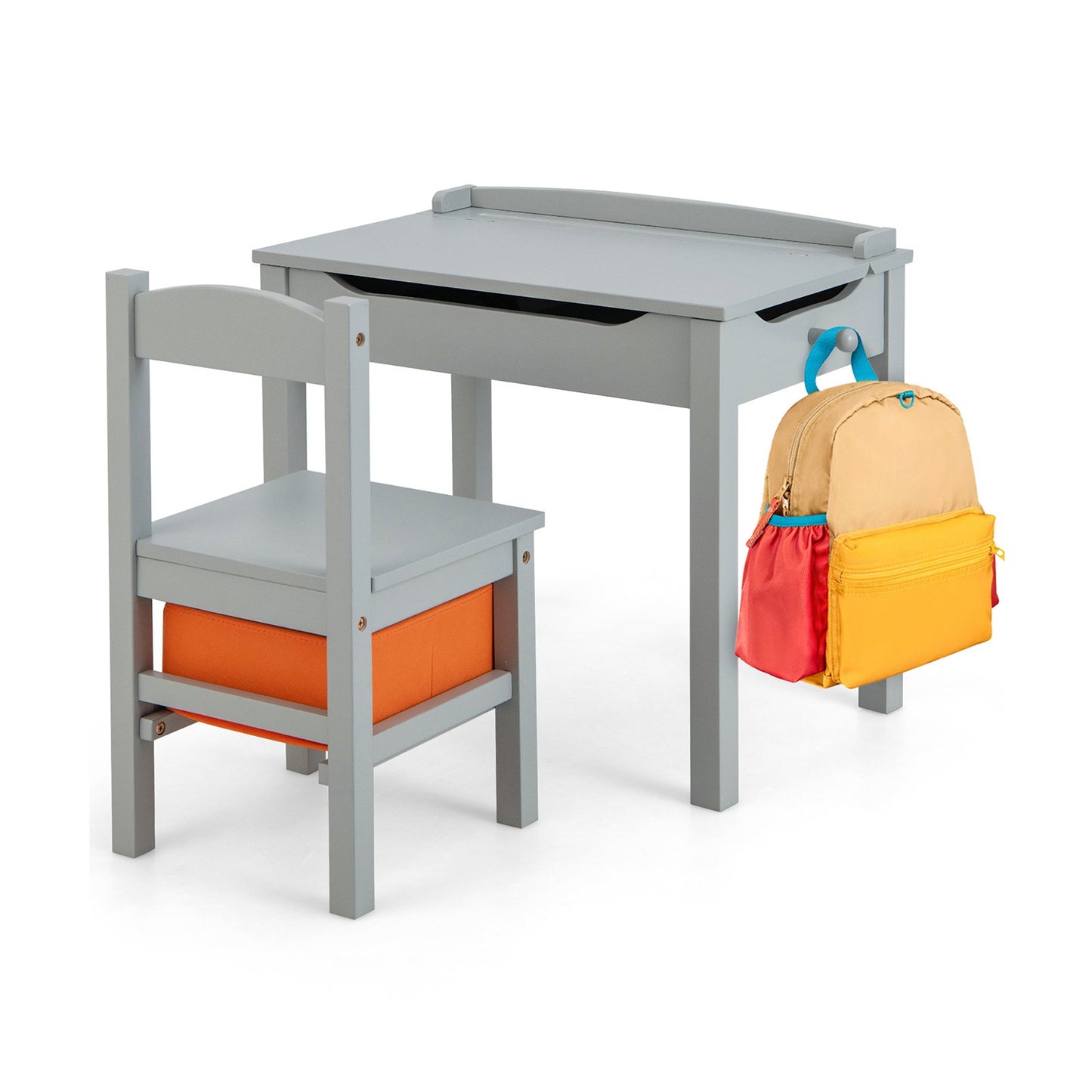 Kids Table and Chair Set with Hidden Space and Hook-Natural